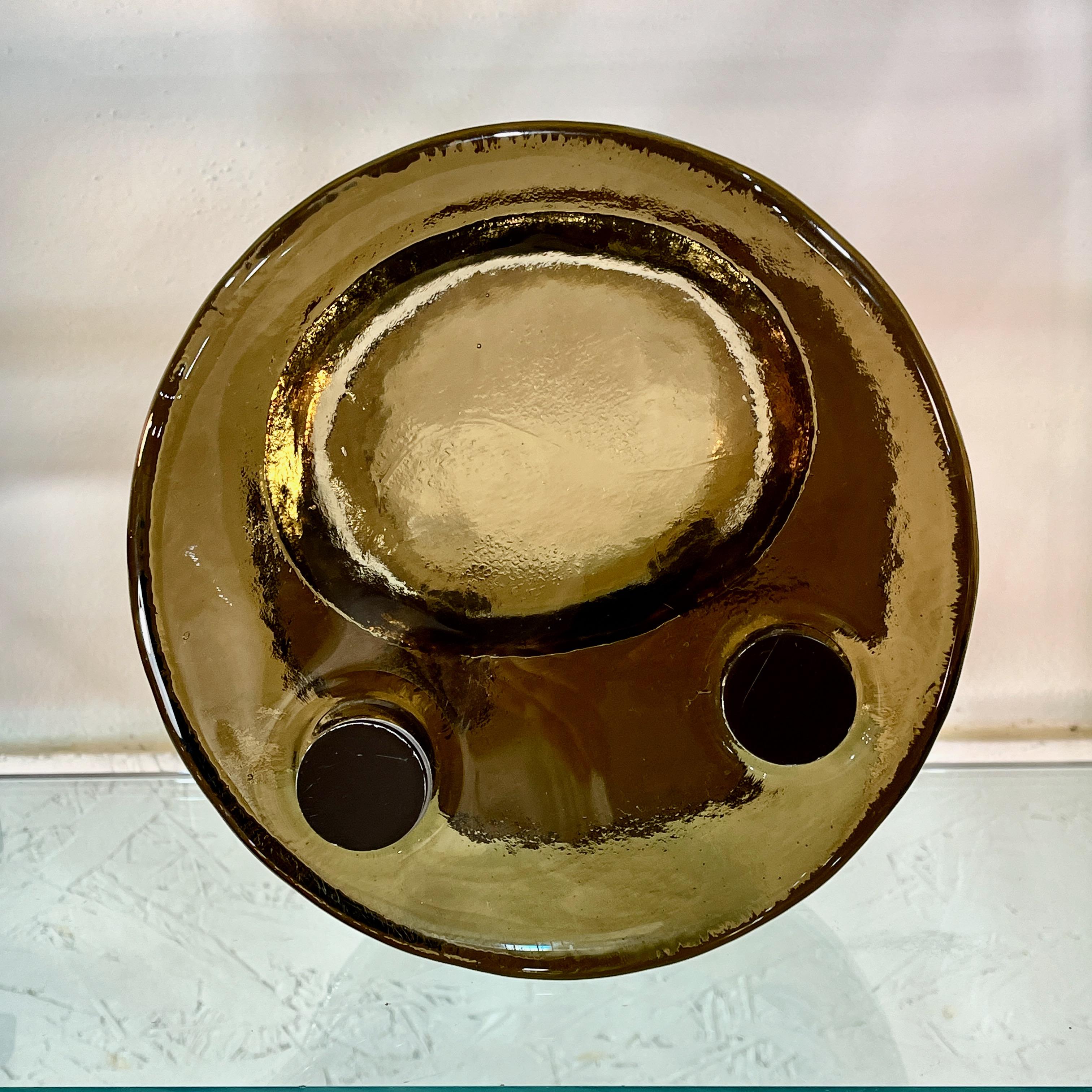Aluminum 1960's Italian Round Smoked Glass Double Door Pull