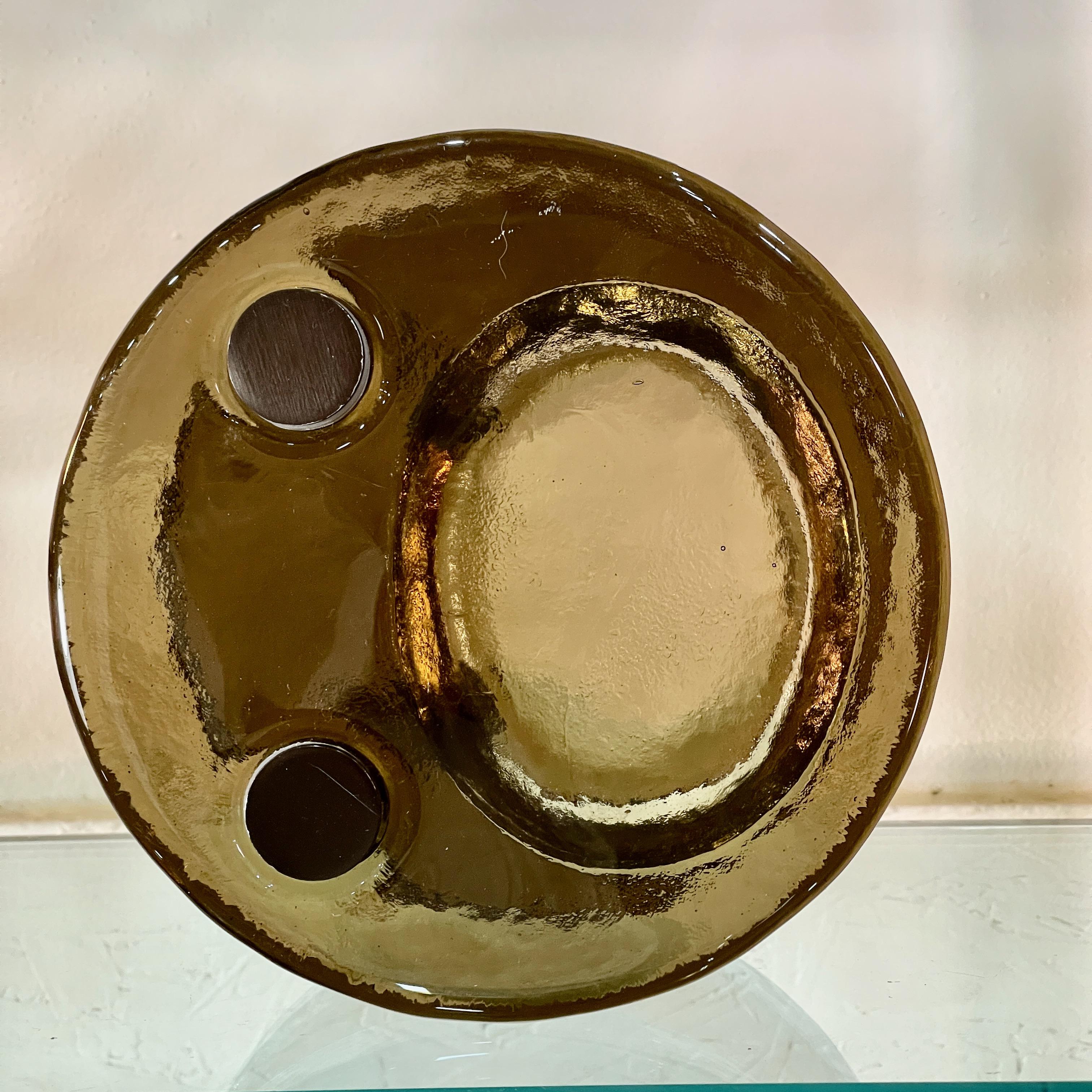 1960's Italian Round Smoked Glass Double Door Pull 1