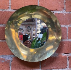 1960s Italian Round Wall Mirror with Brass Frame