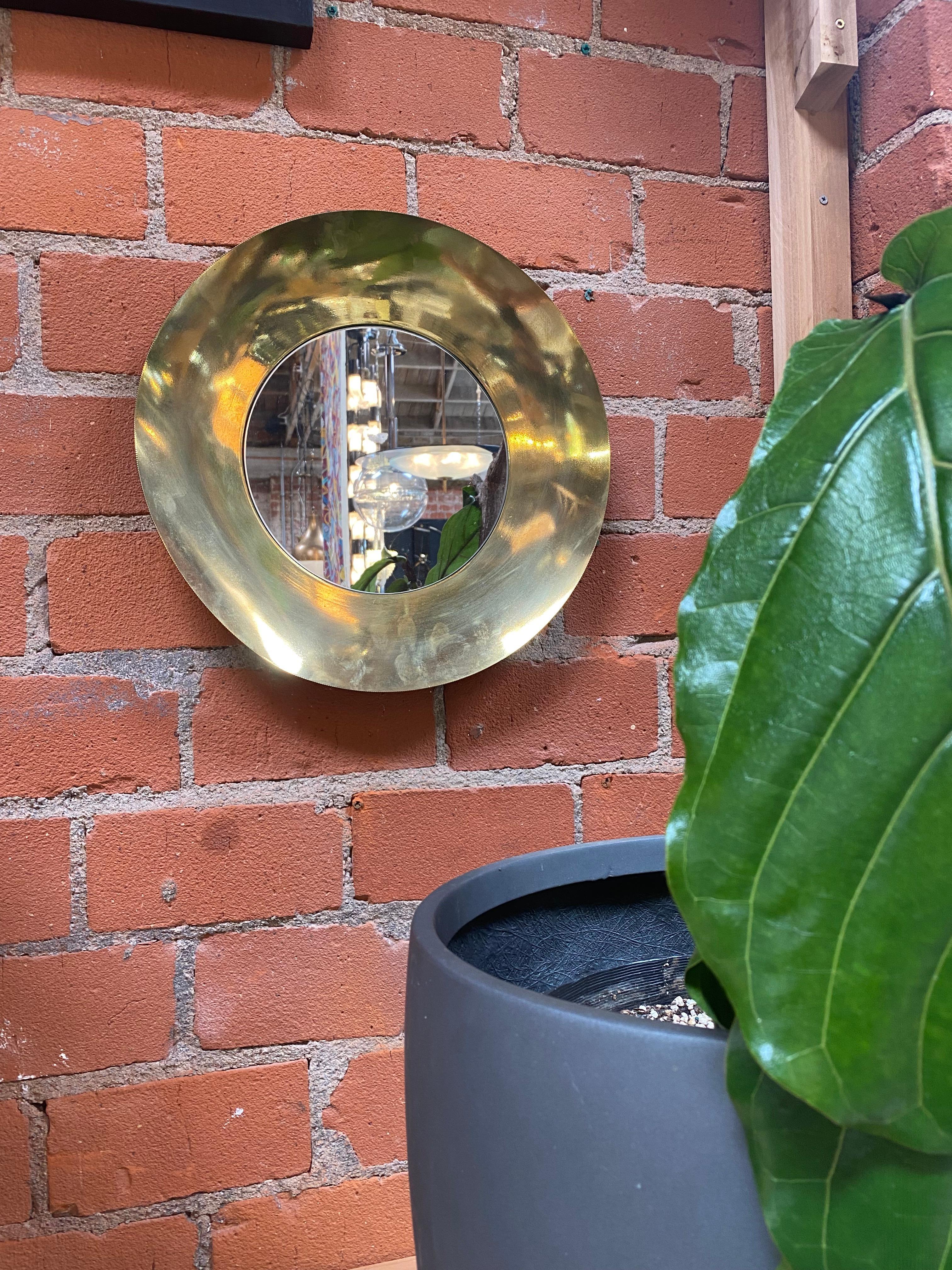 Mid-Century Modern 1960s Italian Round Wall Mirror with Brass Frame