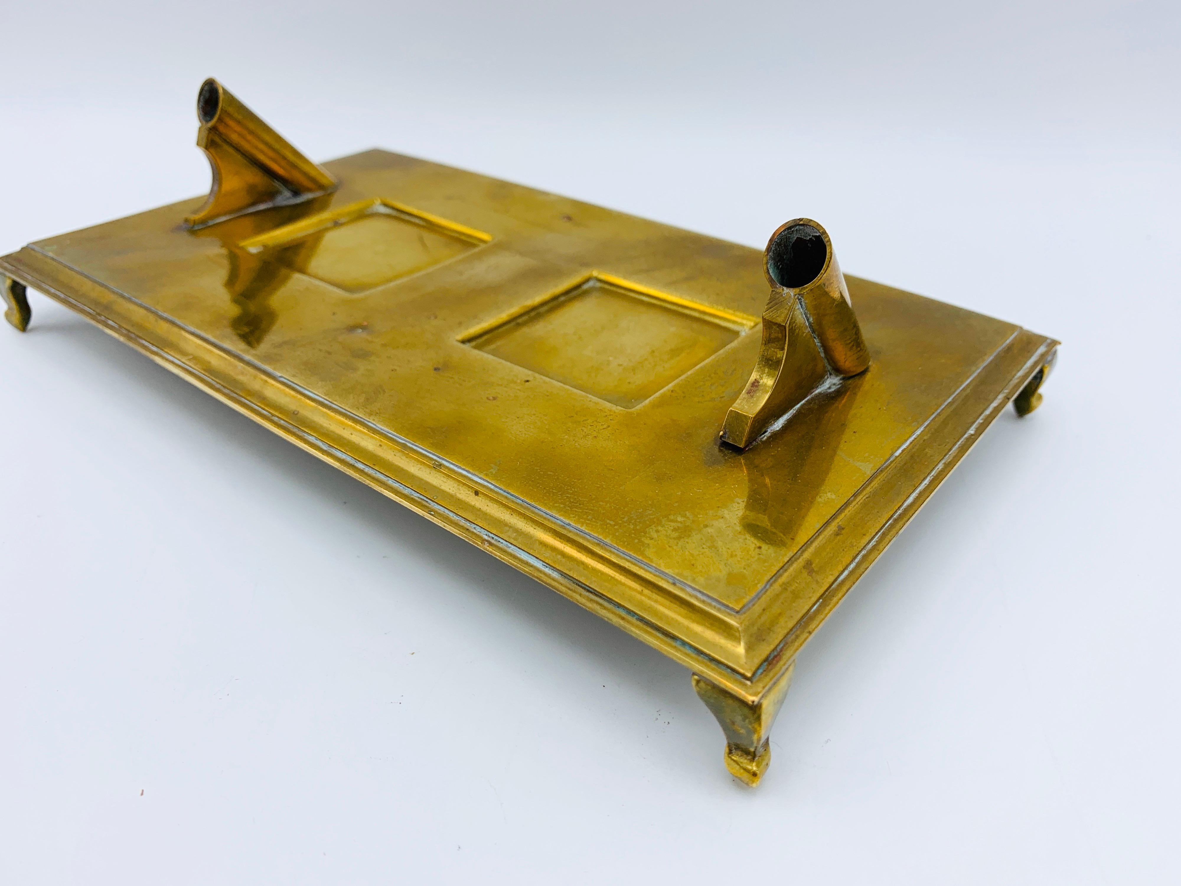 1960s Italian Sarreid Ltd. Brass Inkwell Desk Set For Sale 5
