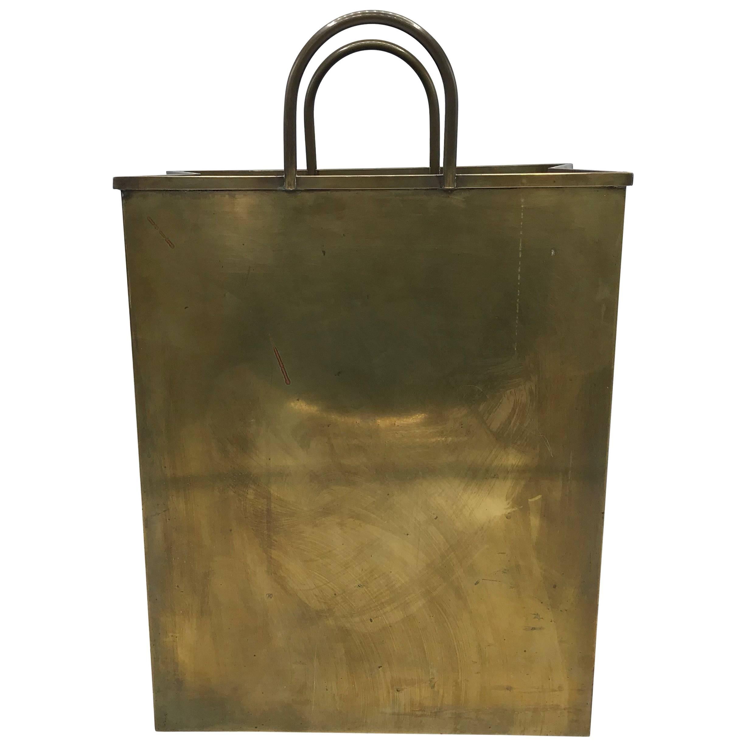 1960s Italian Sarreid Ltd. Brass Shopping Bag Cachepot Planter