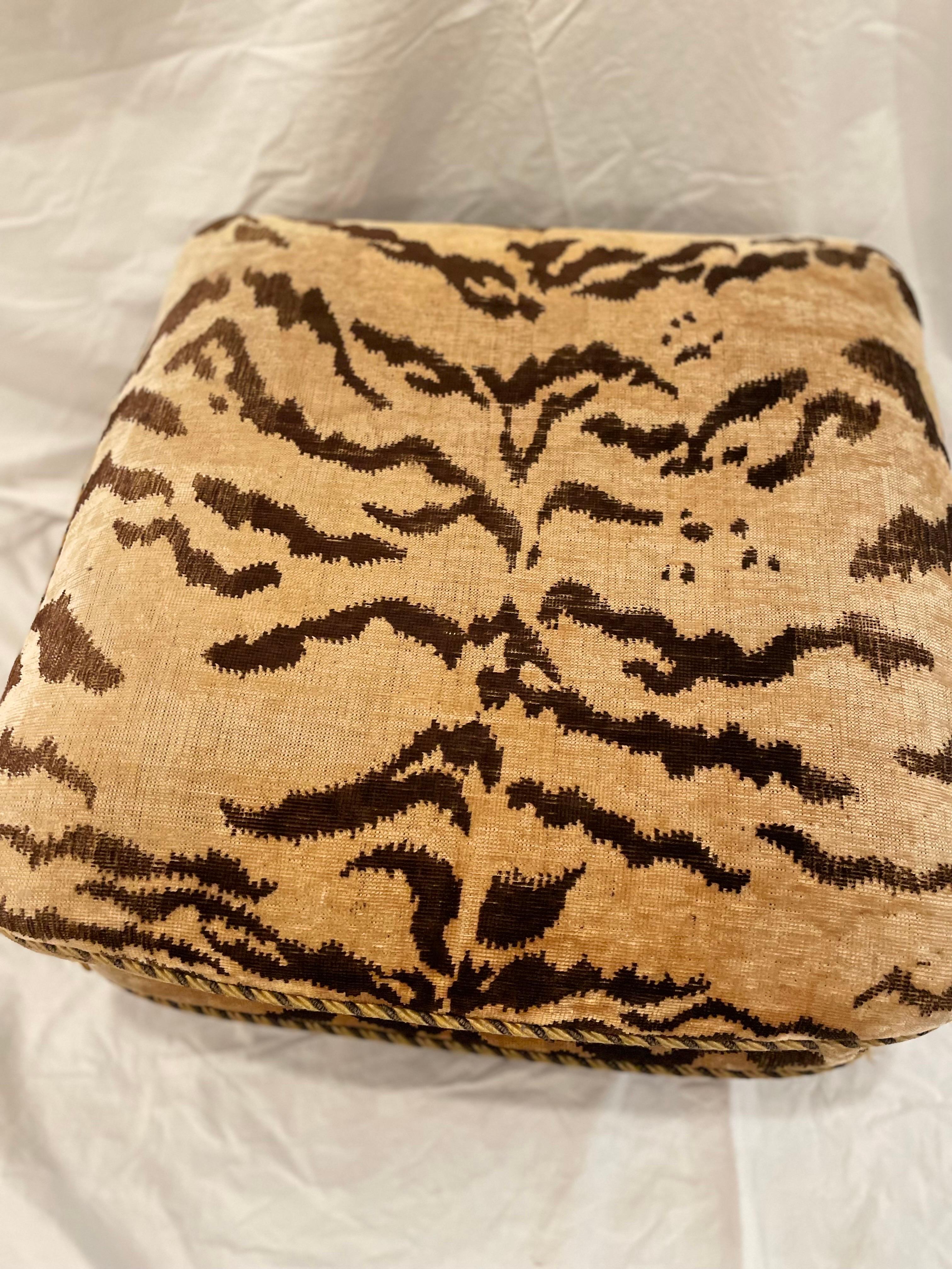Velvet 1960's Italian Scalamandré Le Tigre Stacked Cushion Ottoman For Sale