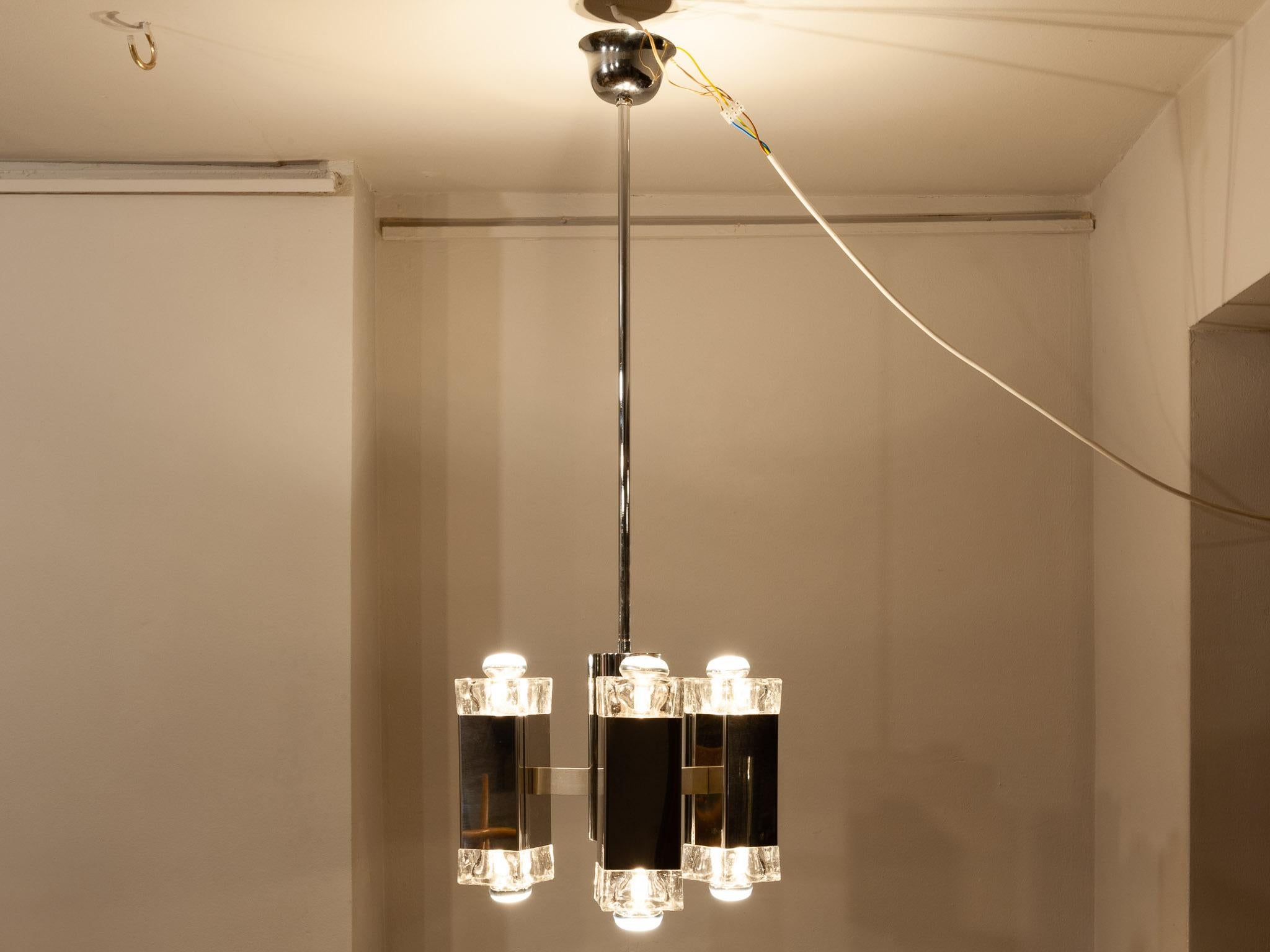 20th Century 1960s Italian Sciolari Cubist Six-Bulb Pendant Hanging Light