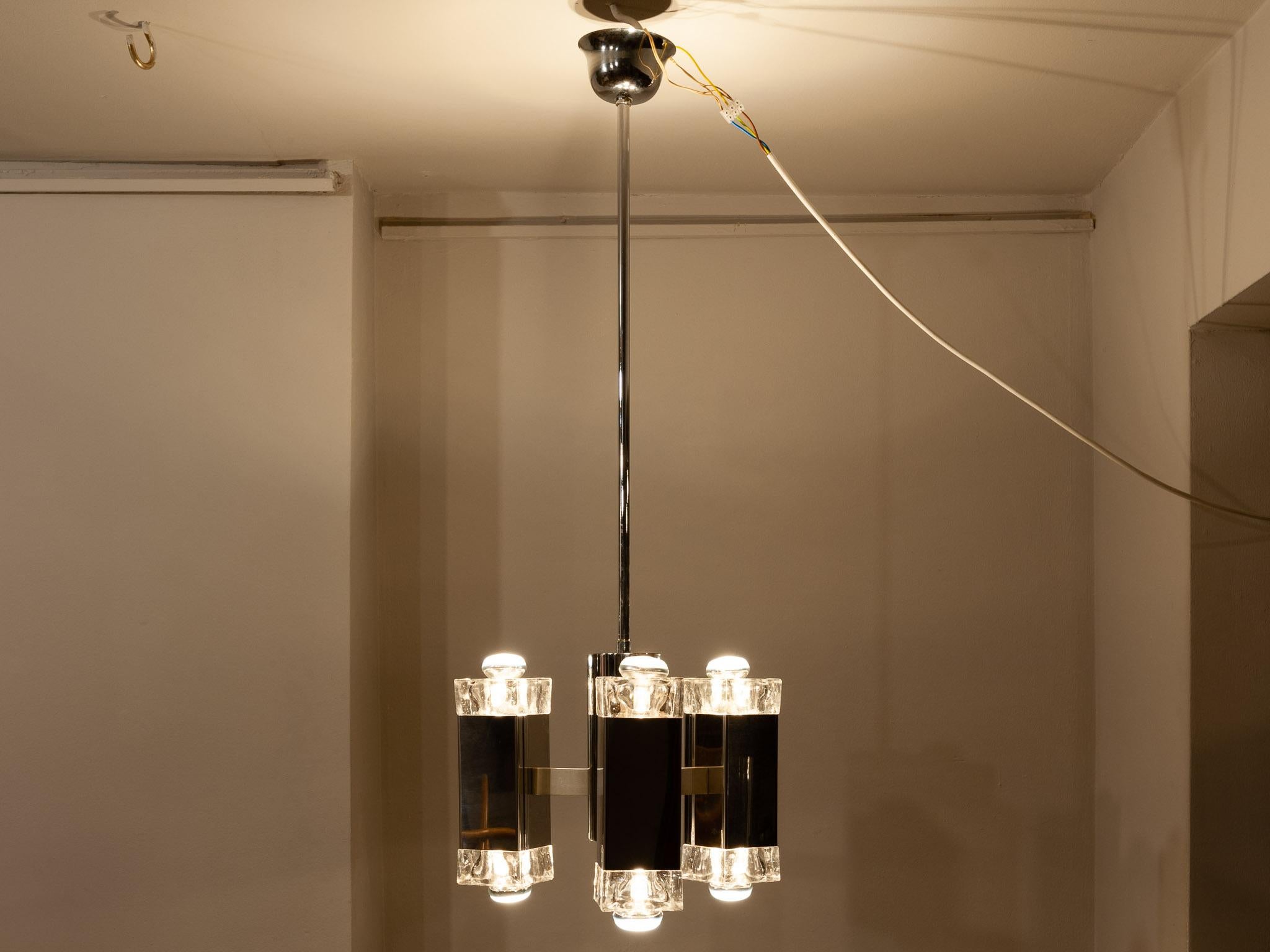 Glass 1960s Italian Sciolari Cubist Six-Bulb Pendant Hanging Light