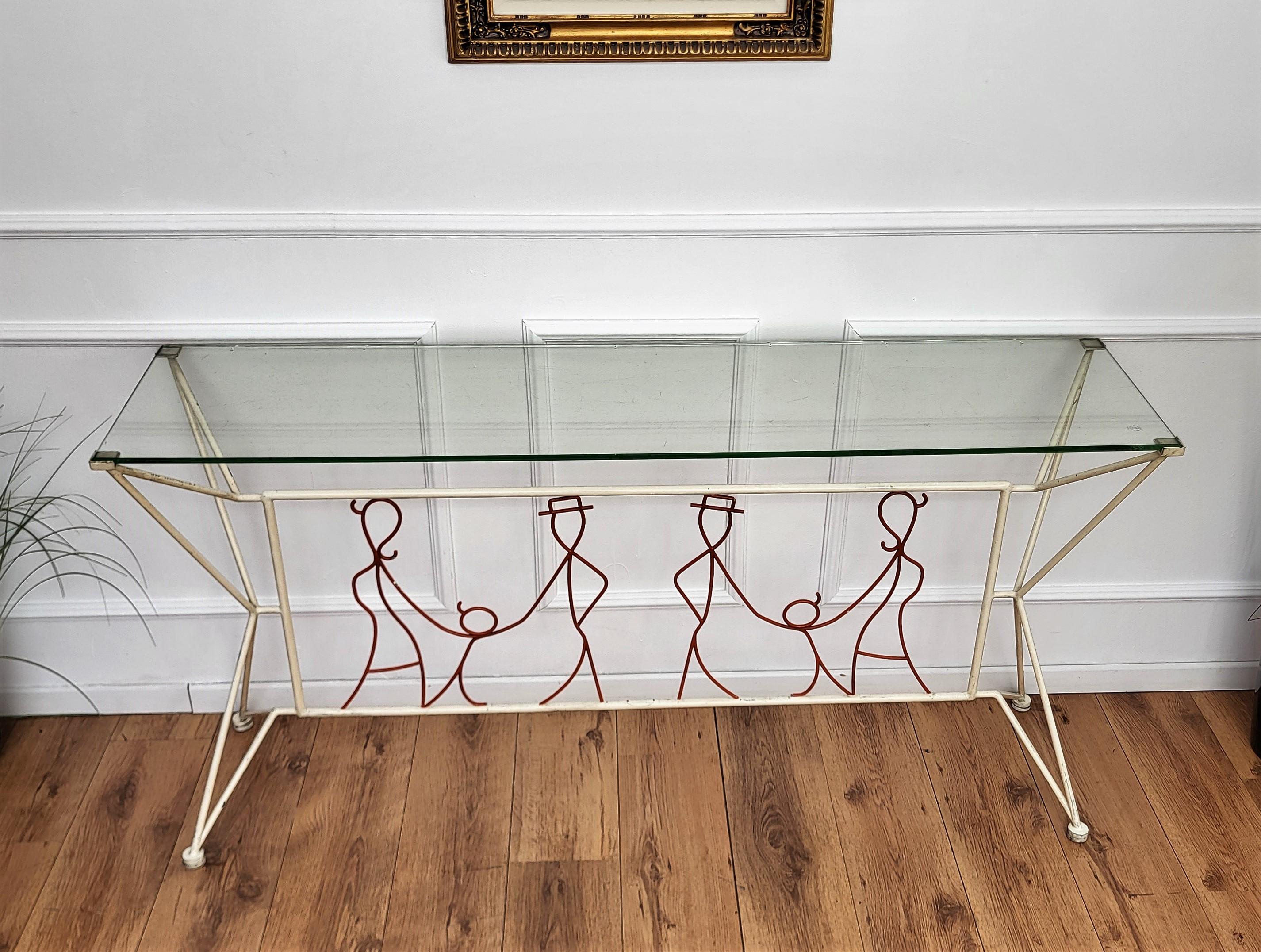 20ième siècle Table console sculpturale italienne unique en verre et fer des années 1960 en vente