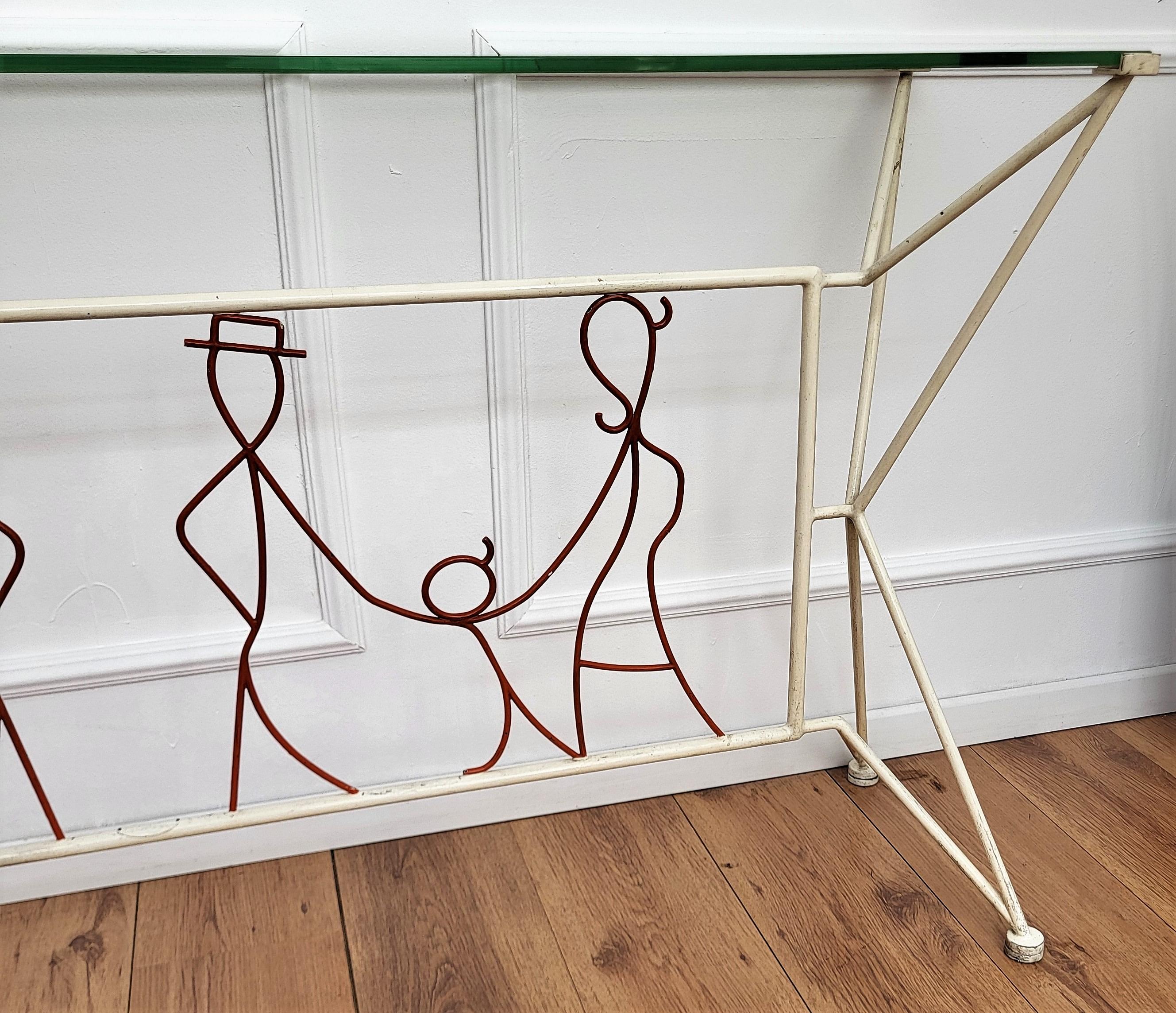 Table console sculpturale italienne unique en verre et fer des années 1960 en vente 1
