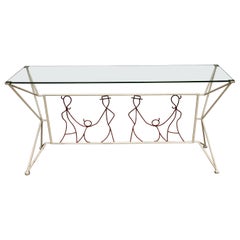 Table console sculpturale italienne unique en verre et fer des années 1960
