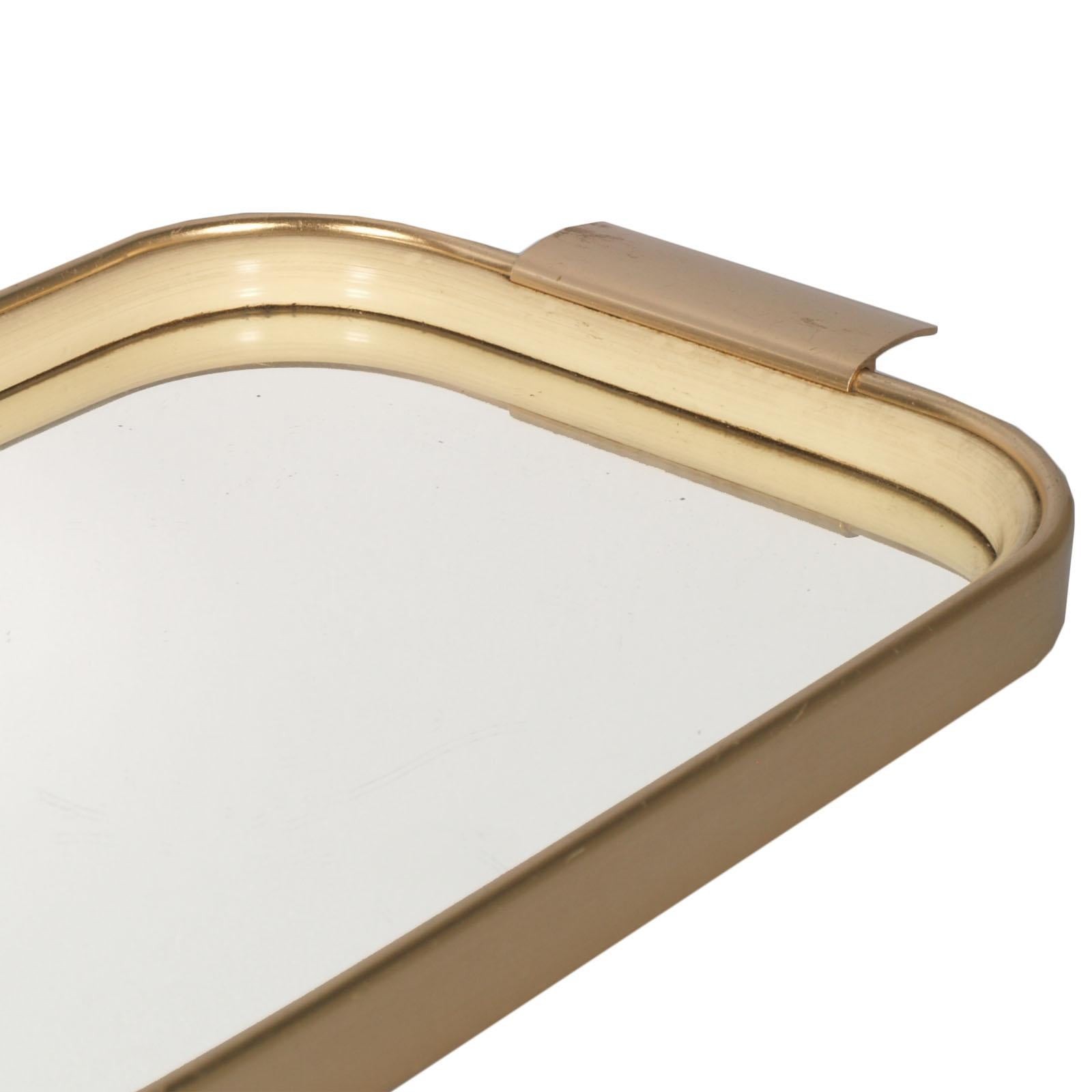 Mid-Century Modern 1960s Italian Serving Tray, Gilt Aluminium , Top Mirror & Rubber by Carlo Sarpa