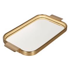 1960s Italian Serving Tray, Gilt Aluminium , Top Mirror & Rubber by Carlo Sarpa