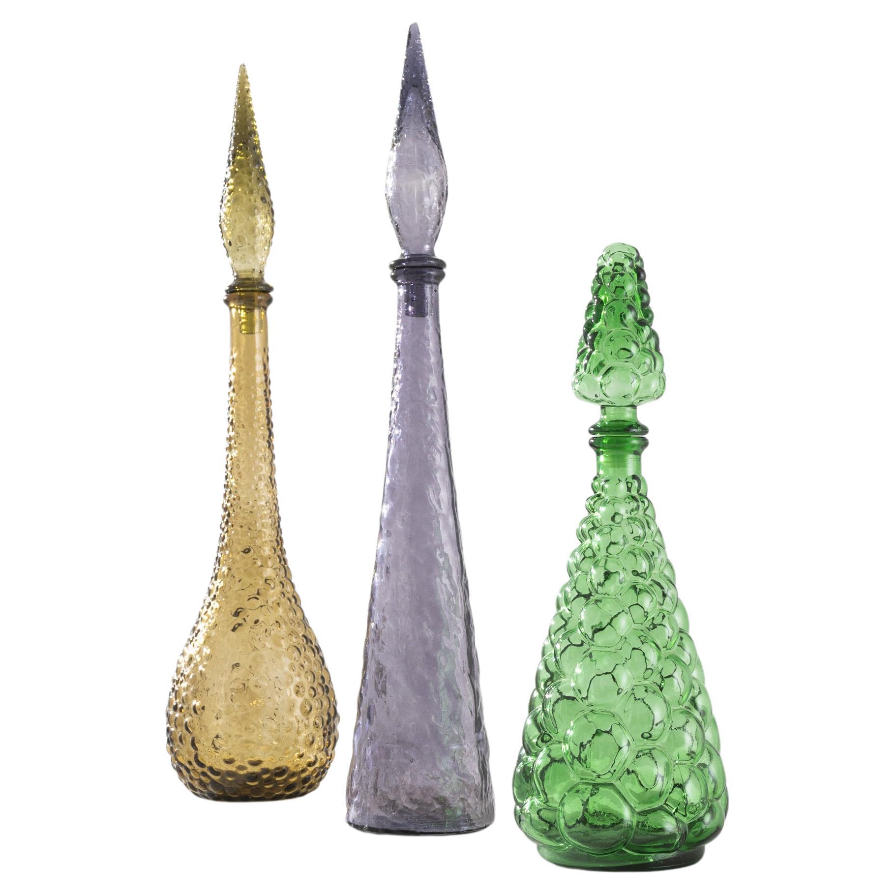 1960s Italian Set of 3 Glass Bottles