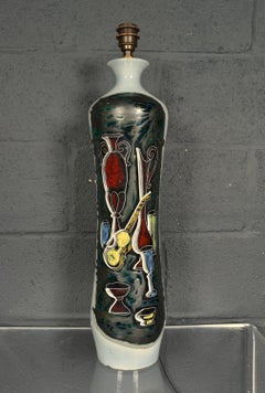 1960s Italian Sgraffito Pottery Table Lamp Augusto Giulianelli San Marino