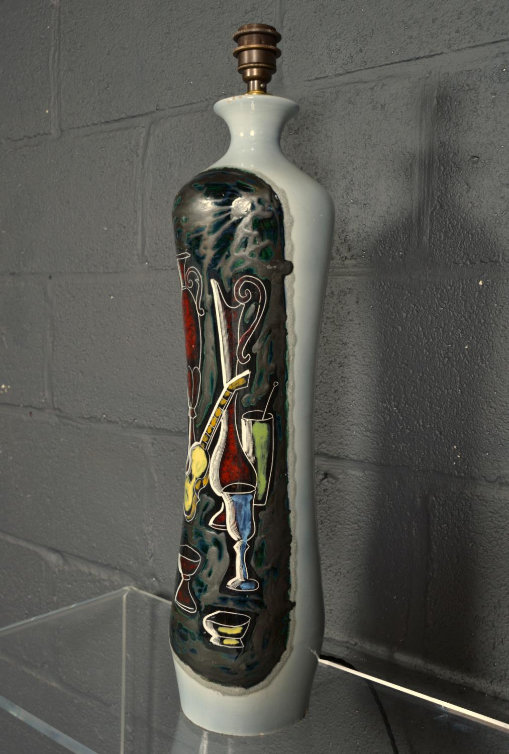 Italienische Sgraffito-Tischlampe aus Keramik, Augusto Giulianelli San Marino, 1960er Jahre (Gebrannt) im Angebot
