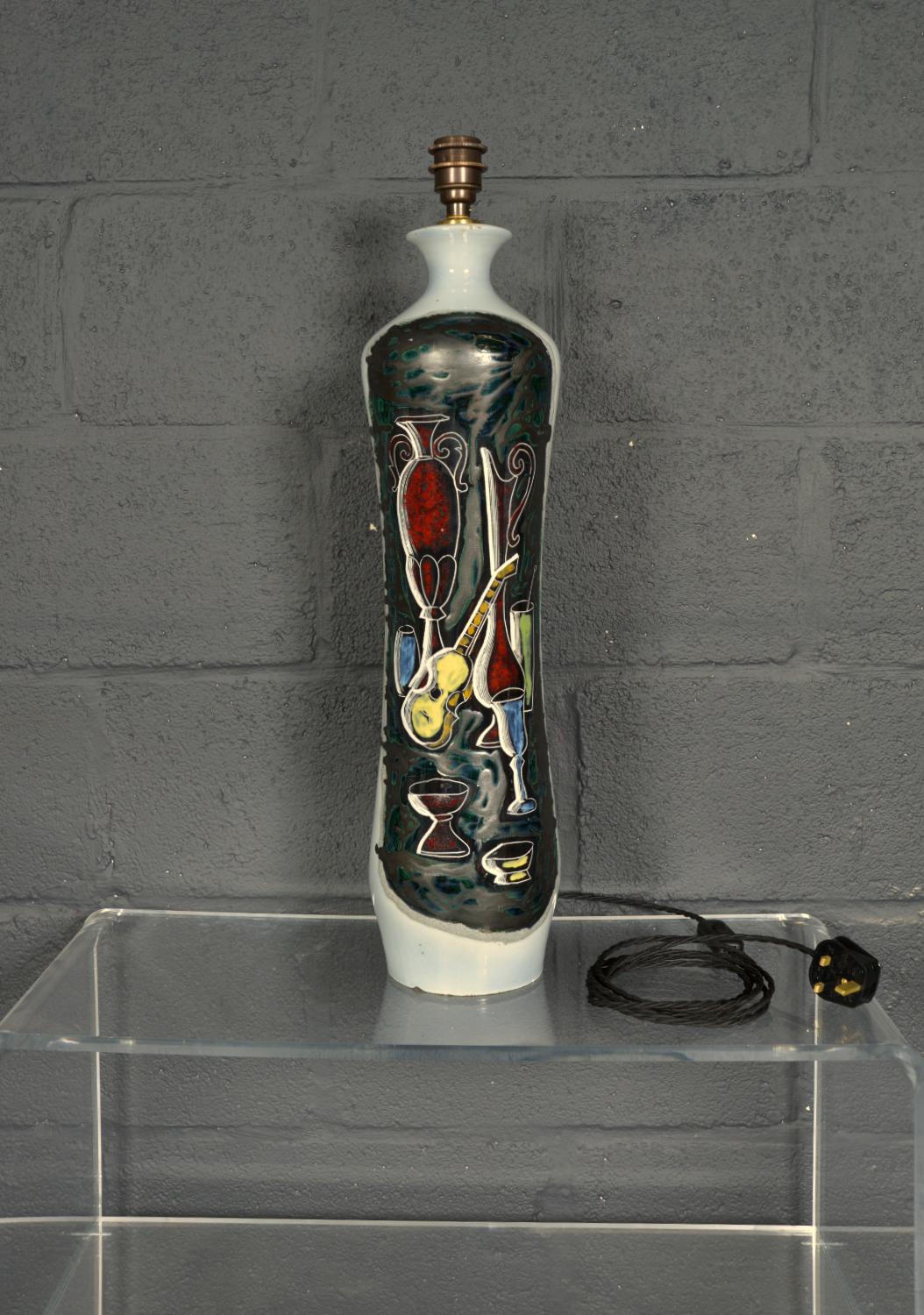 Italienische Sgraffito-Tischlampe aus Keramik, Augusto Giulianelli San Marino, 1960er Jahre (Töpferwaren) im Angebot