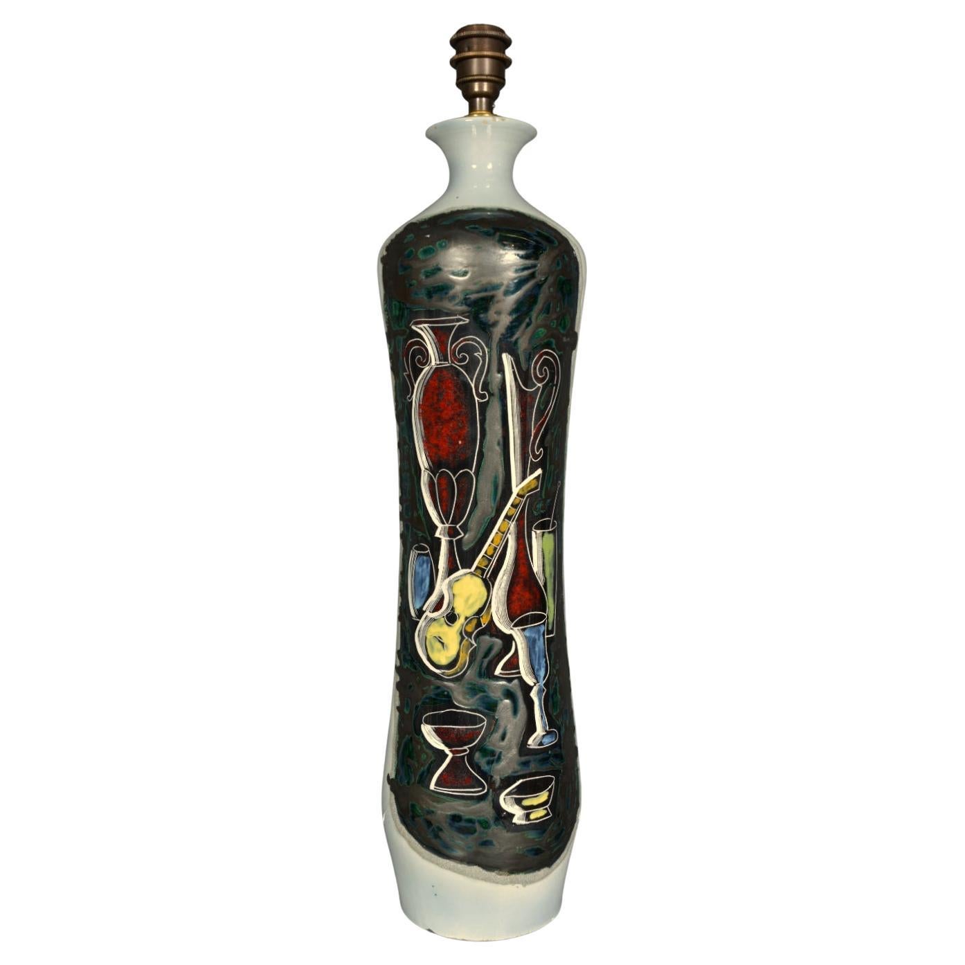 Italienische Sgraffito-Tischlampe aus Keramik, Augusto Giulianelli San Marino, 1960er Jahre im Angebot