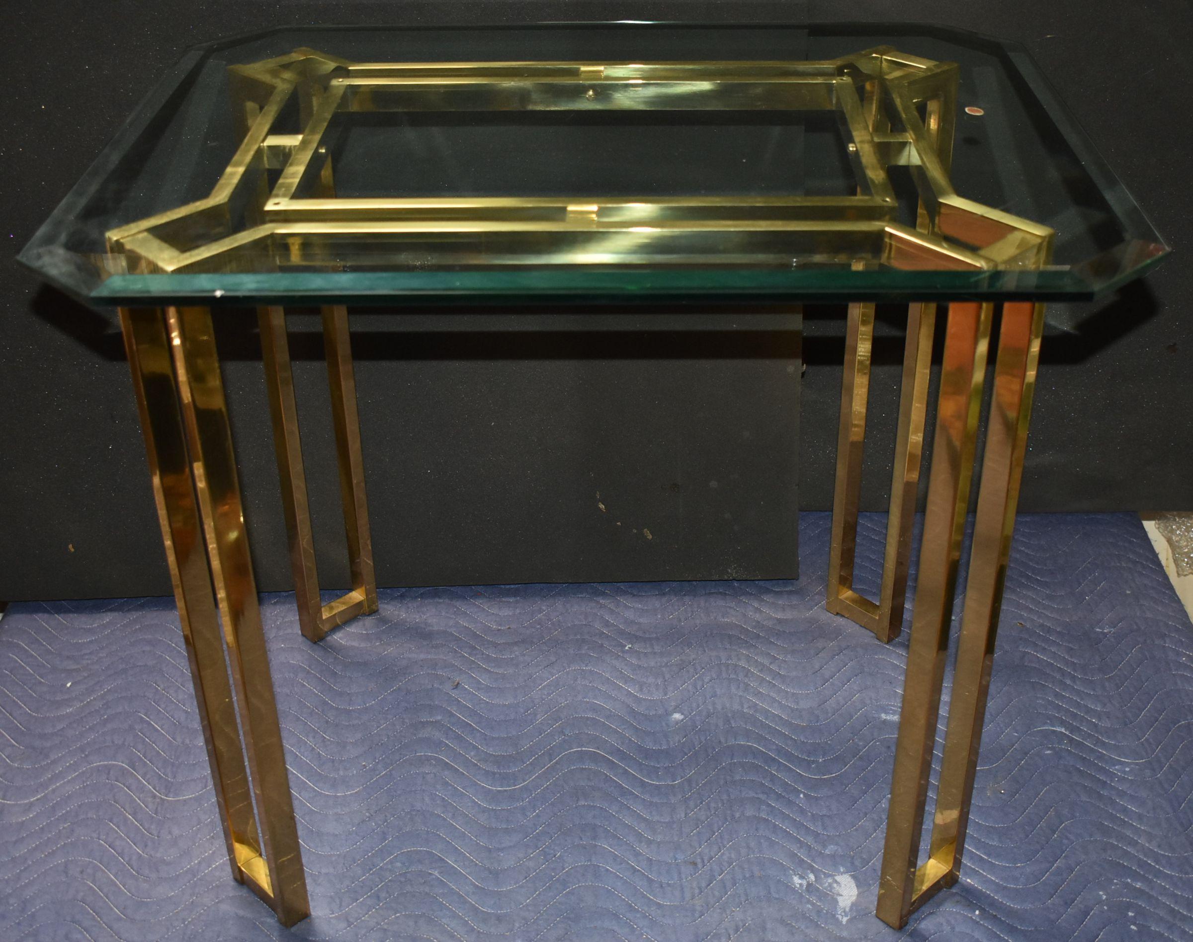 Rectangular design midcentury side table with beveled edge glass top. Come with scratches original top and also we will provide new beveled edge glass top.