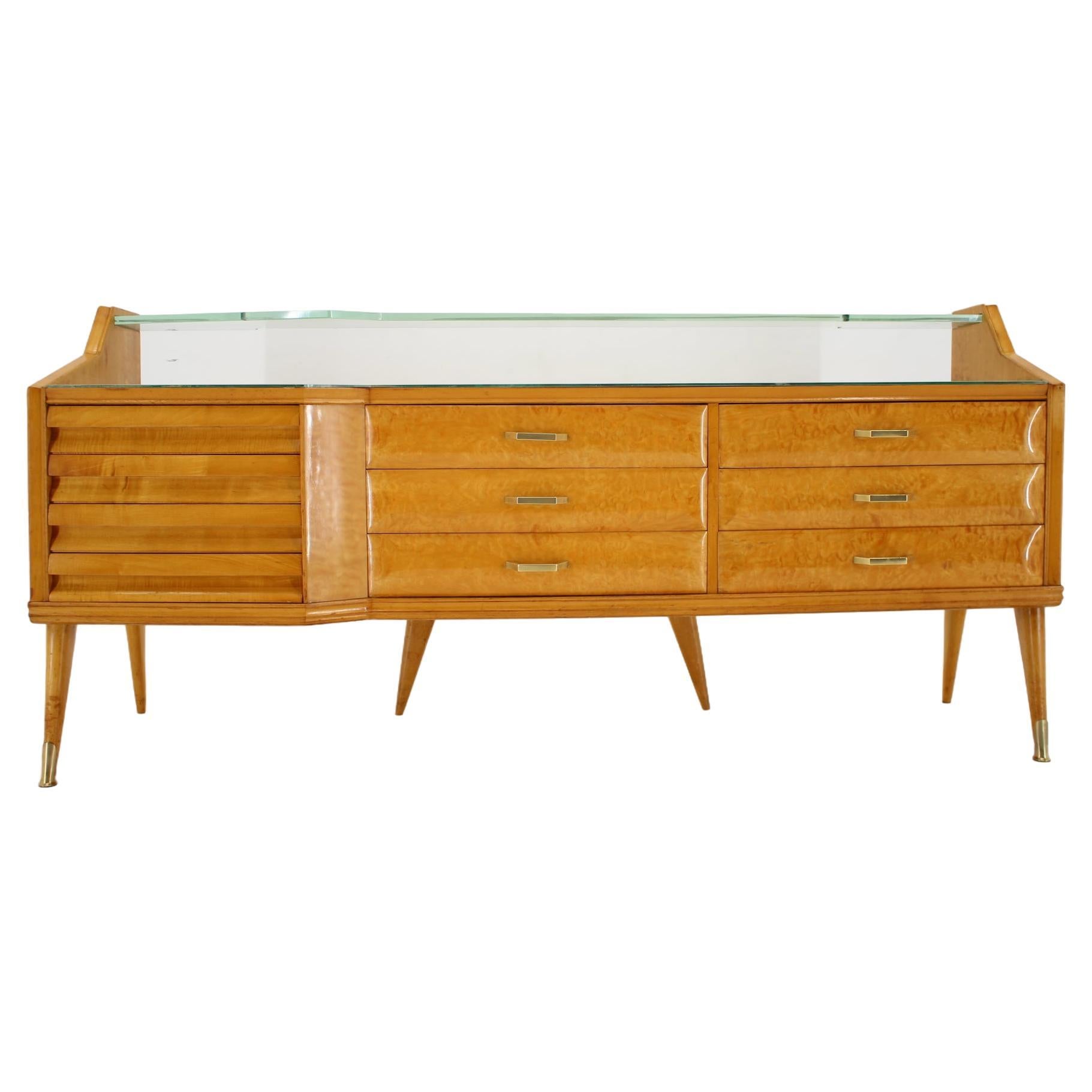 1960s Italian Sideboard/Chest of Drawers in High Gloss Finish with Glass Top and For Sale