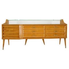 Vintage 1960s Italian Sideboard/Chest of Drawers in High Gloss Finish with Glass Top and