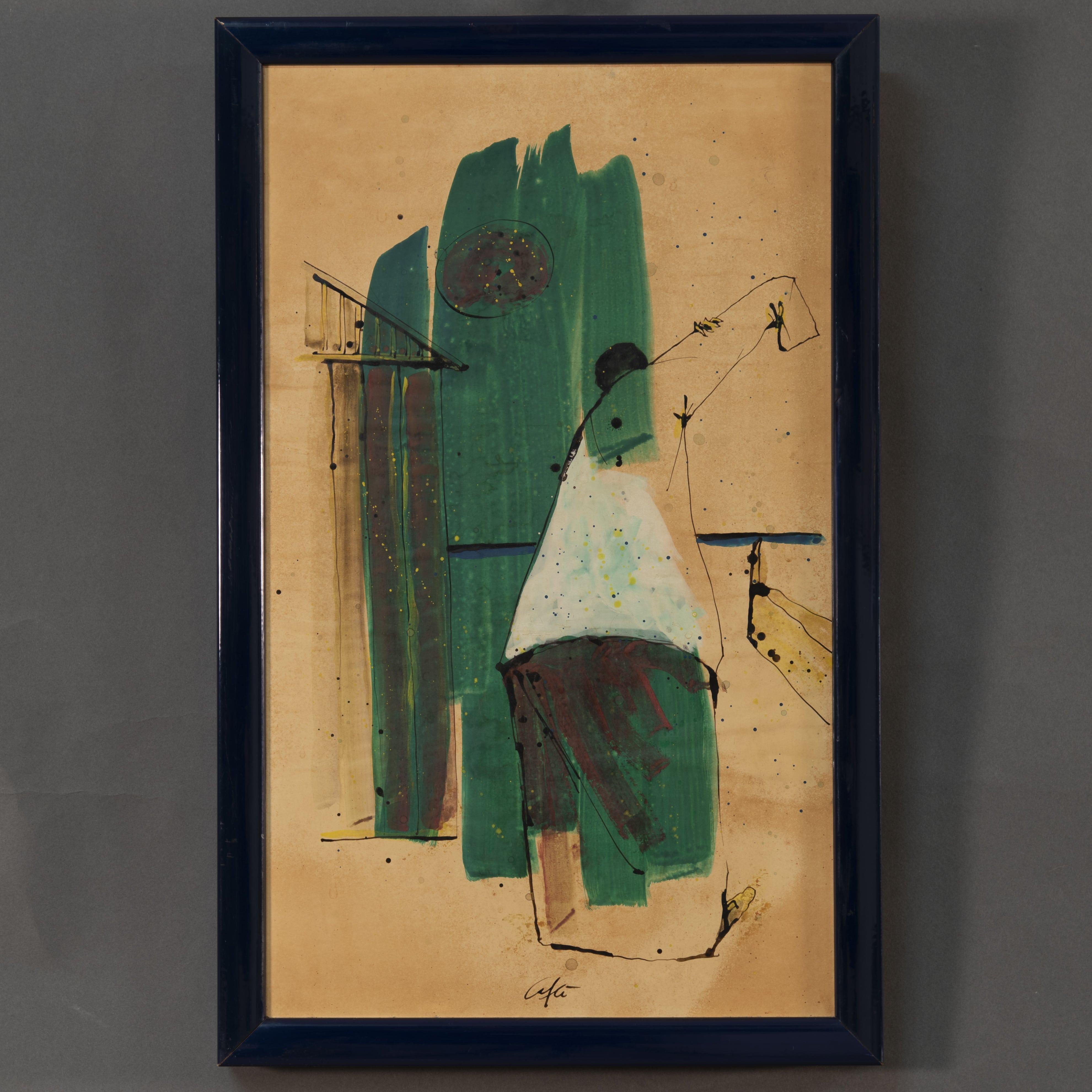 Mid-20th Century 1960s Italian Signed  Abstract Painting For Sale
