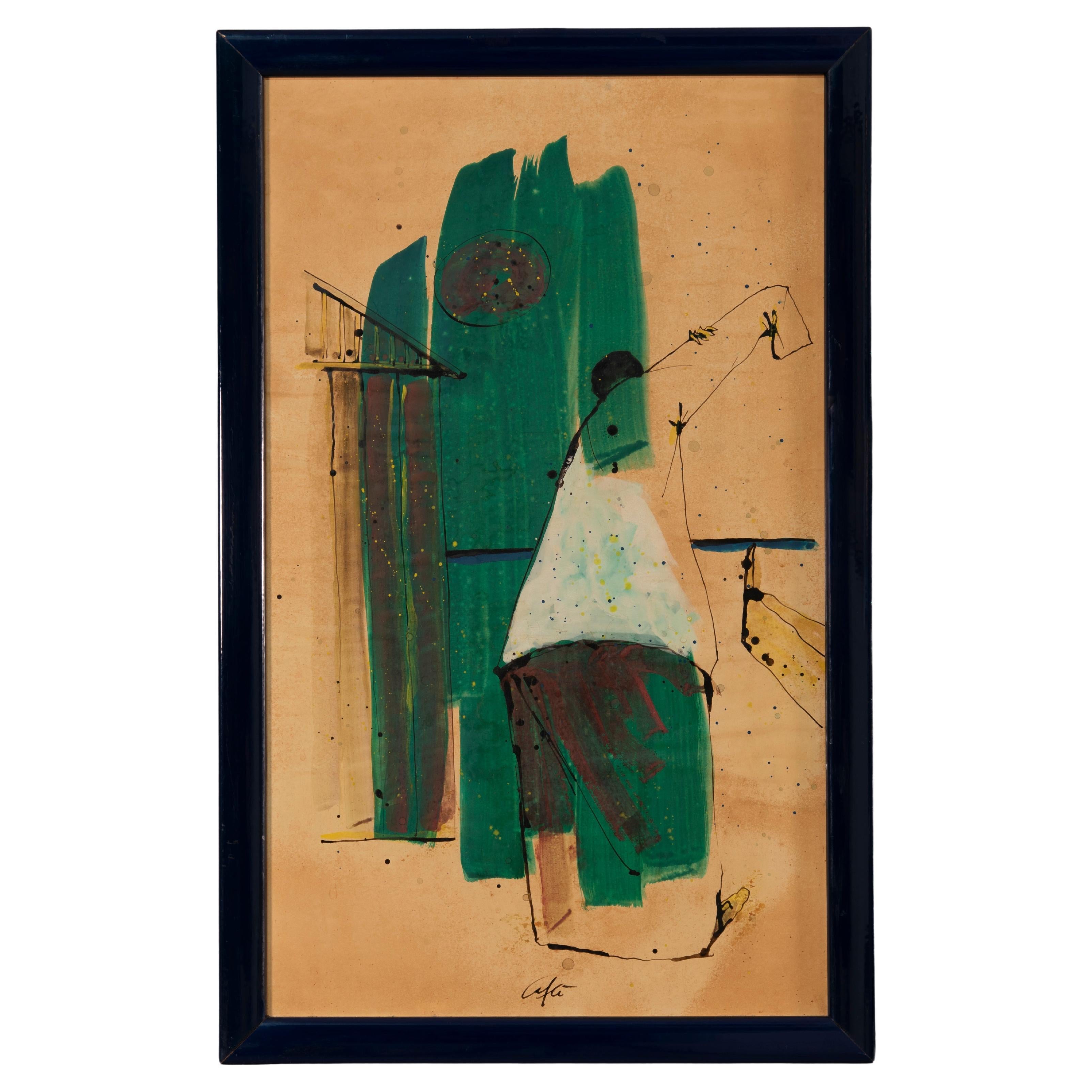 1960s Italian Signed  Abstract Painting For Sale