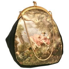 1960'S Italian Silk & Gilt Gold Printed Evening Bag 