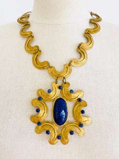 1960's Italian Silvana Etruscan Gold Modernist Medalion Necklace