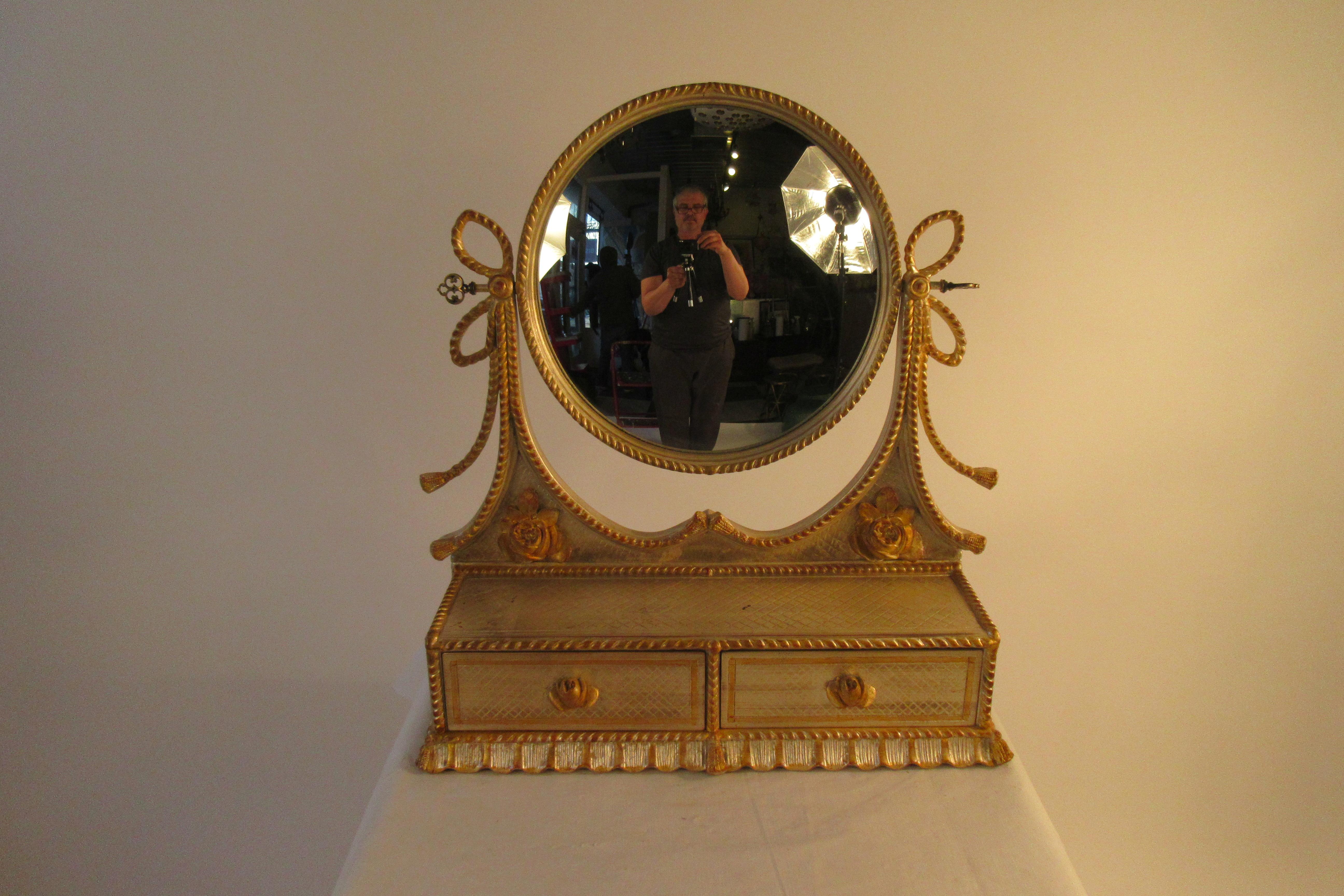 1960s Italian Silver and Gold-Painted Vanity Mirror In Good Condition In Tarrytown, NY