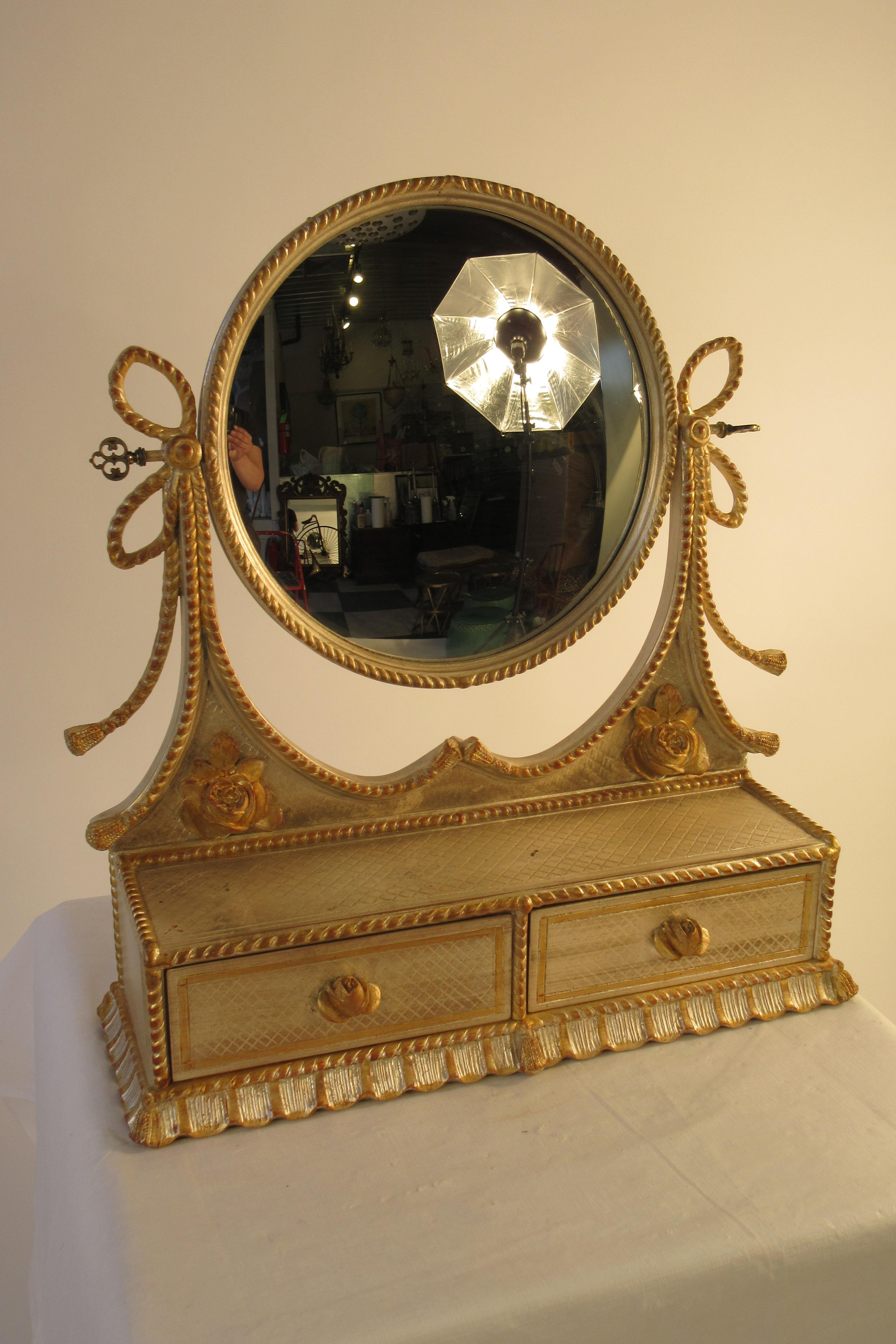 Mid-20th Century 1960s Italian Silver and Gold-Painted Vanity Mirror