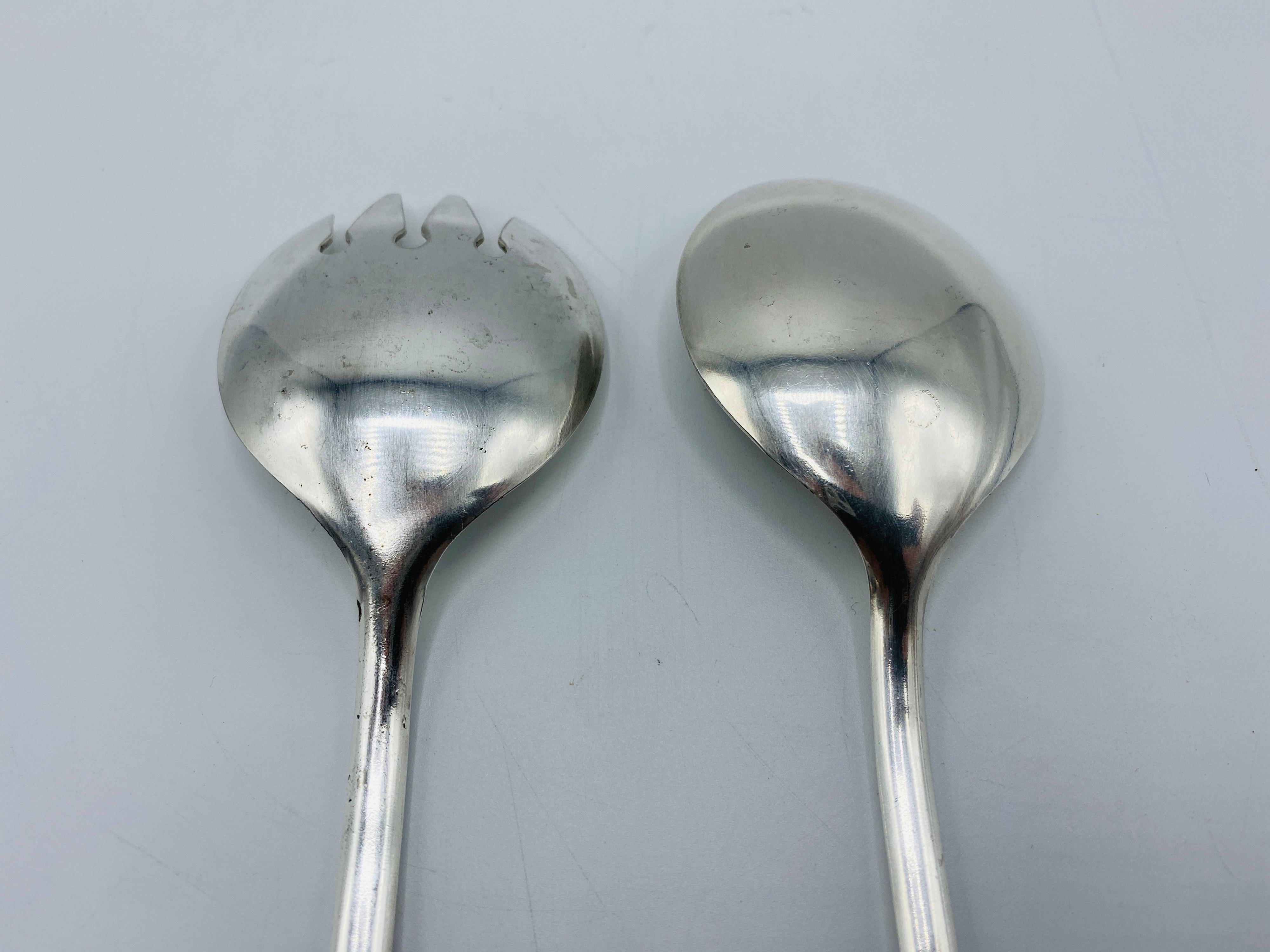 1960s Italian Silver-Plate Faux Bamboo Salad Utensils, Set In Good Condition For Sale In Richmond, VA