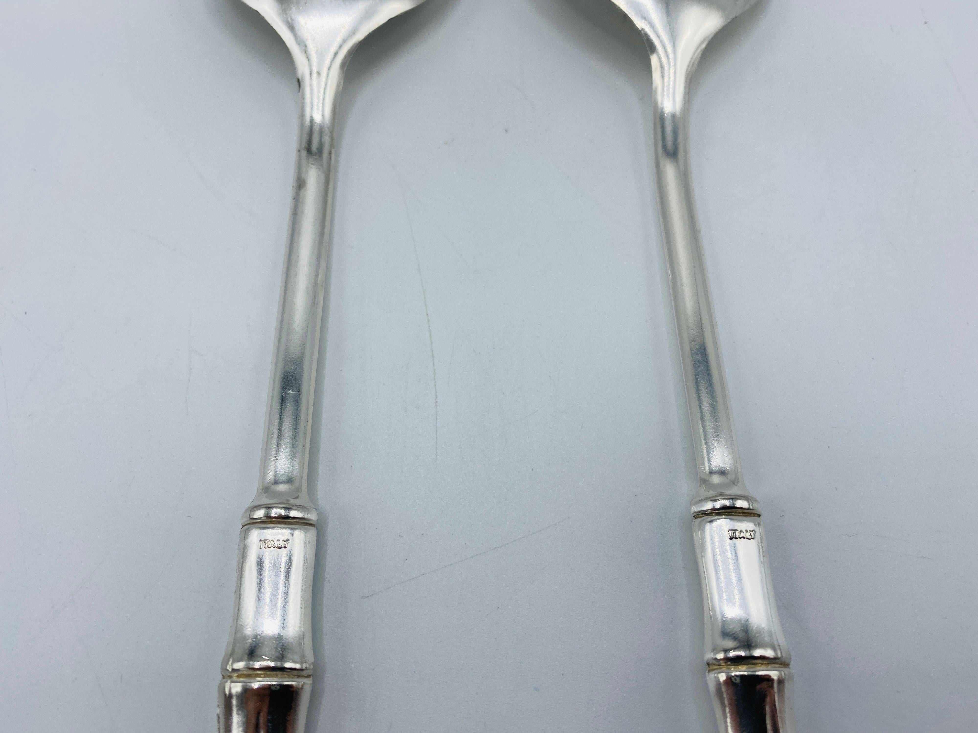 20th Century 1960s Italian Silver-Plate Faux Bamboo Salad Utensils, Set For Sale