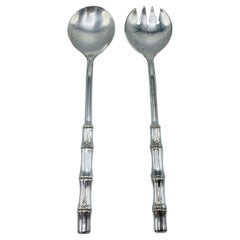 1960s Italian Silver-Plate Faux Bamboo Salad Utensils, Set