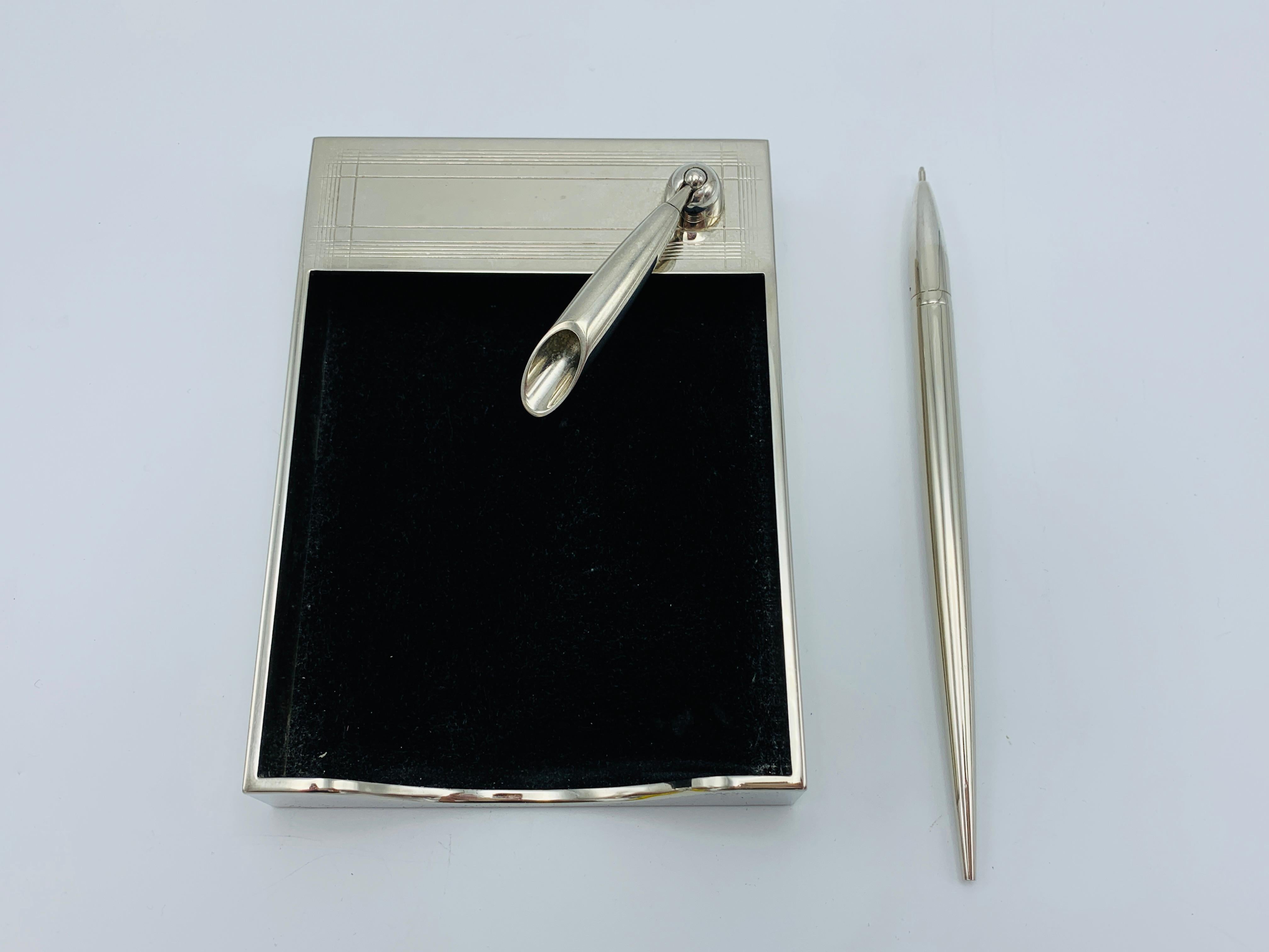 1960s Italian Silver Plate Stationary Notepad and Pen Set For Sale 1