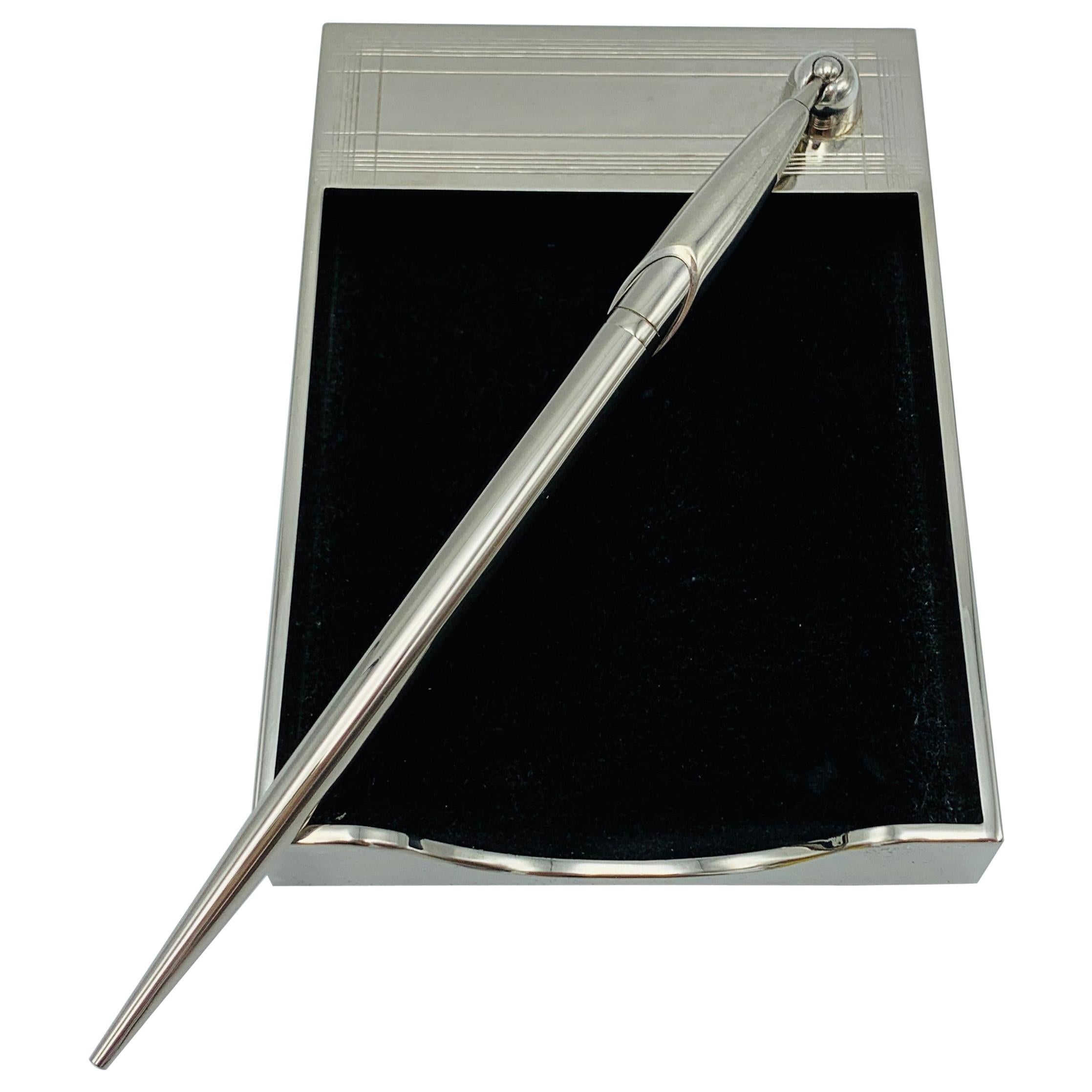 1960s Italian Silver Plate Stationary Notepad and Pen Set For Sale