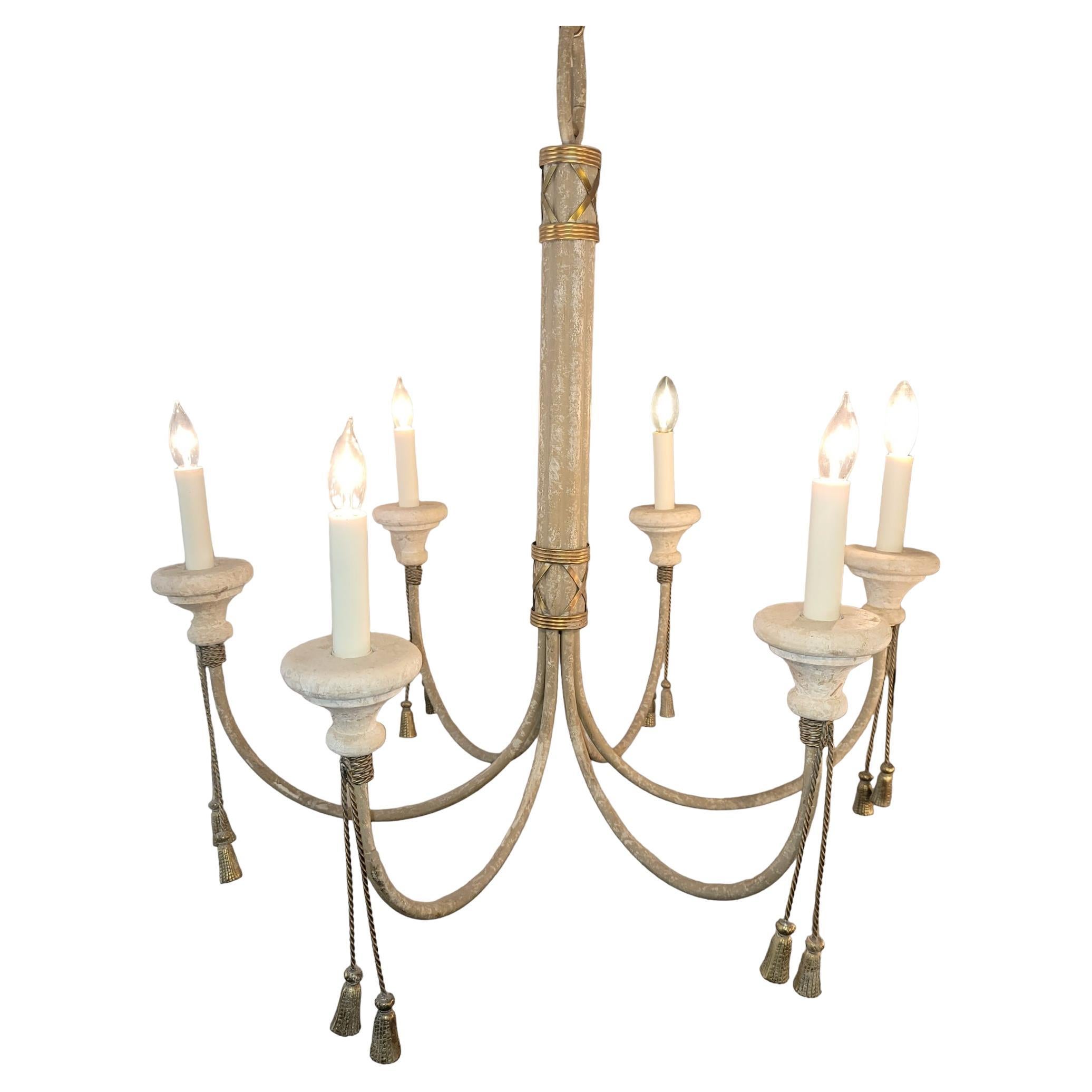 1960s Italian Six Light Chandelier with Metal Ribbons
