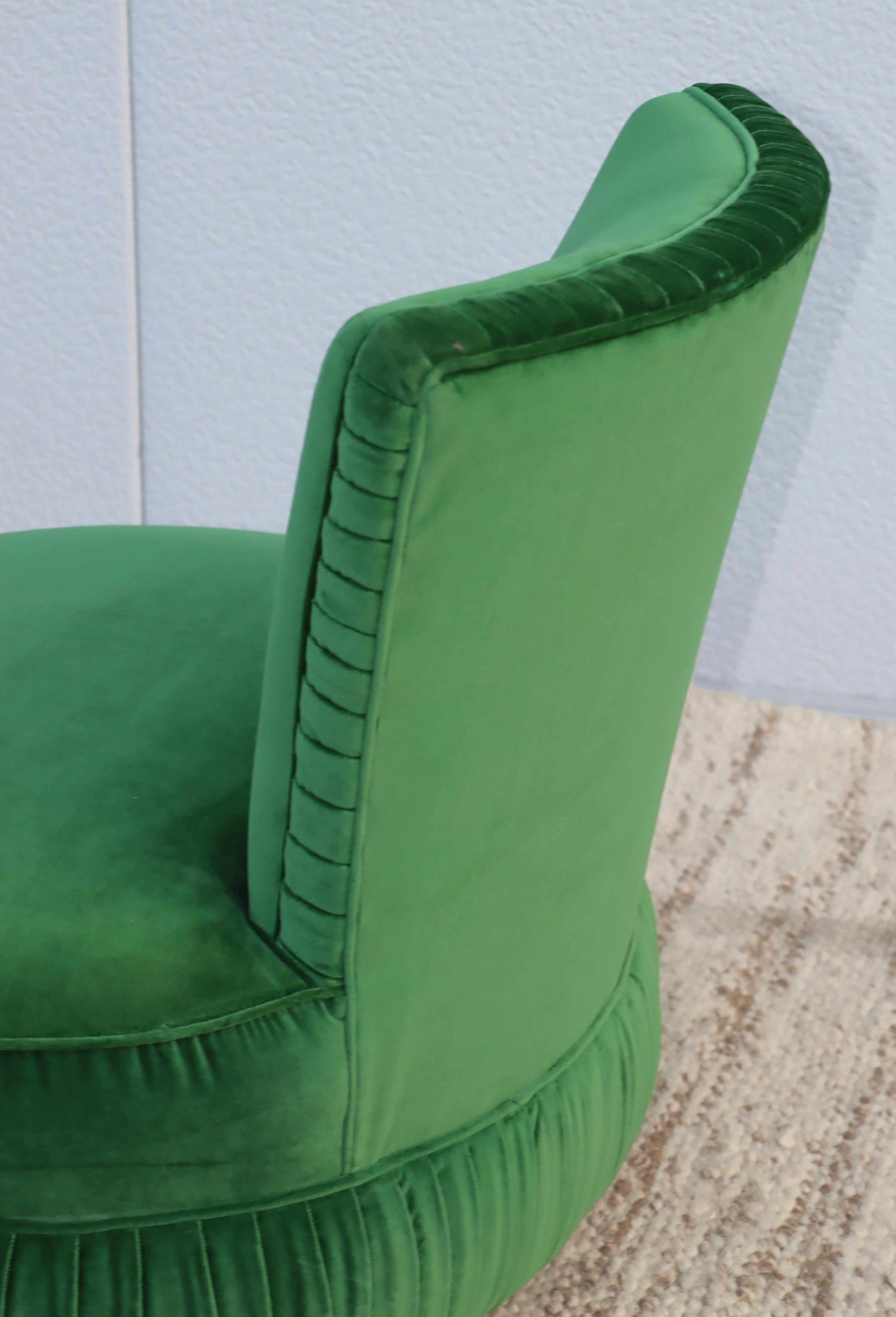 1960s Italian Slipper Chairs in Green Velvet For Sale at 1stDibs