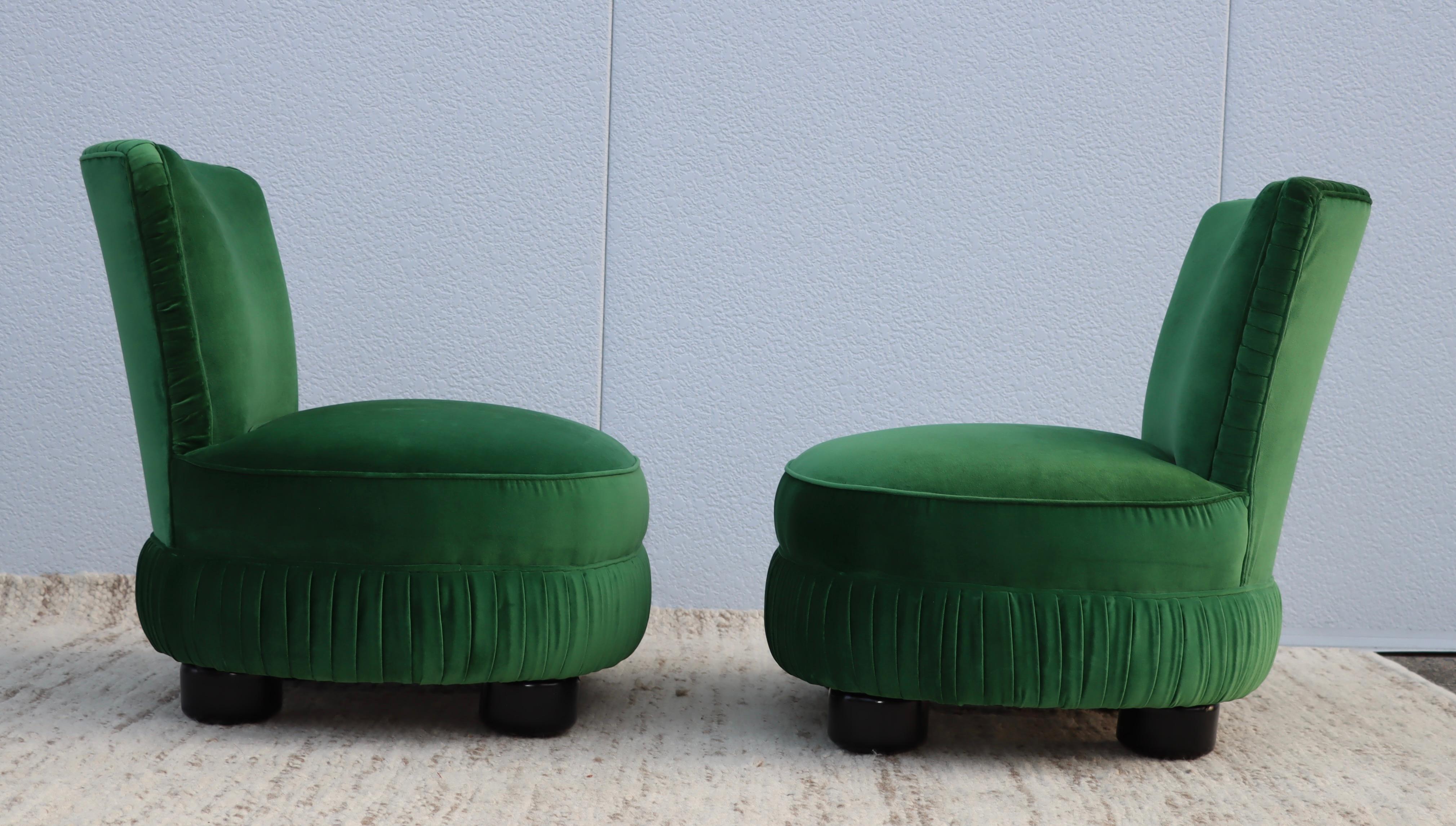 1960s Italian Slipper Chairs in Green Velvet For Sale at 1stDibs