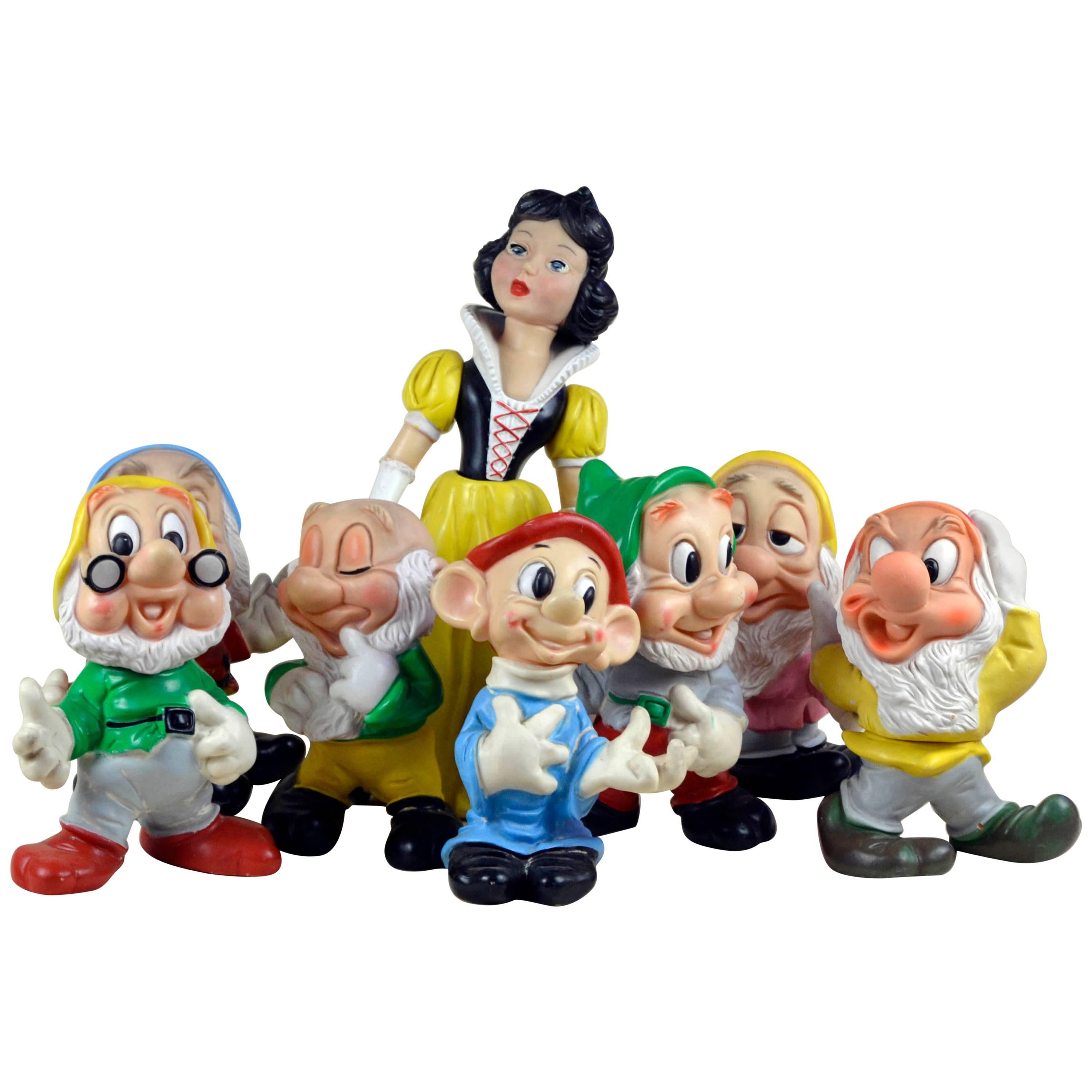 1960s Italian Snow White and the Seven Dwarfs Whistling Rubber Toys for Disney