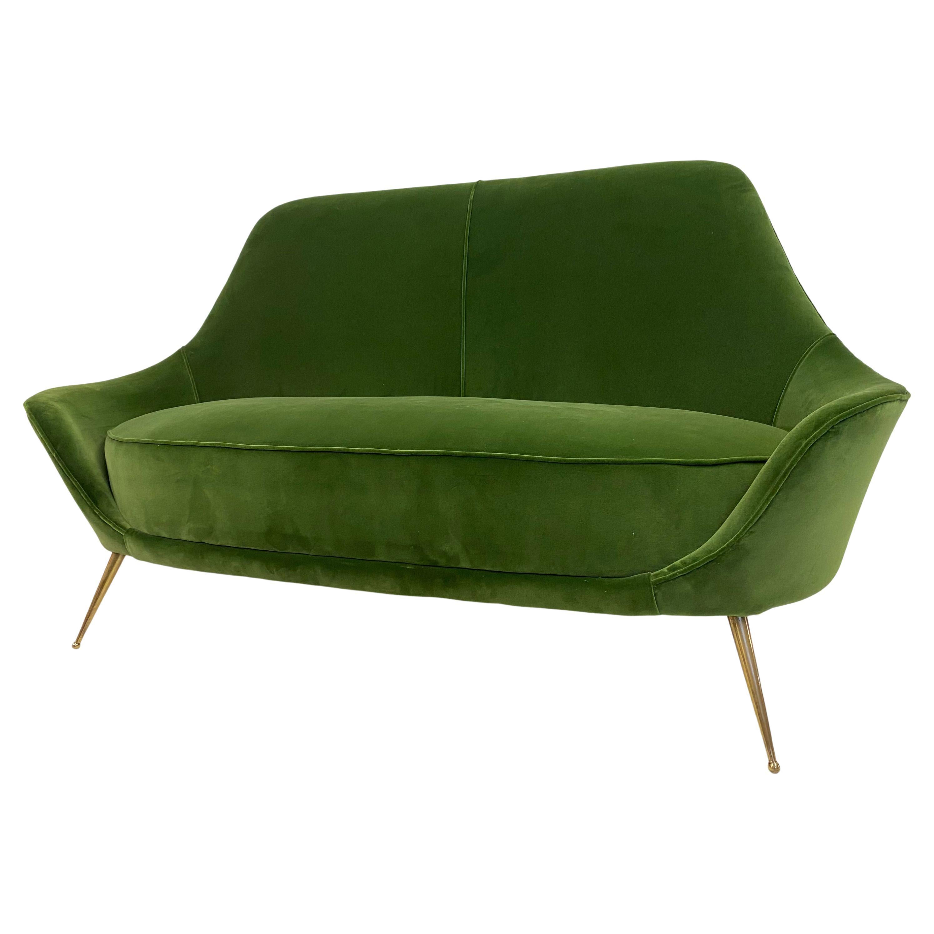 1960s Italian Sofa in Green Cotton Velvet
