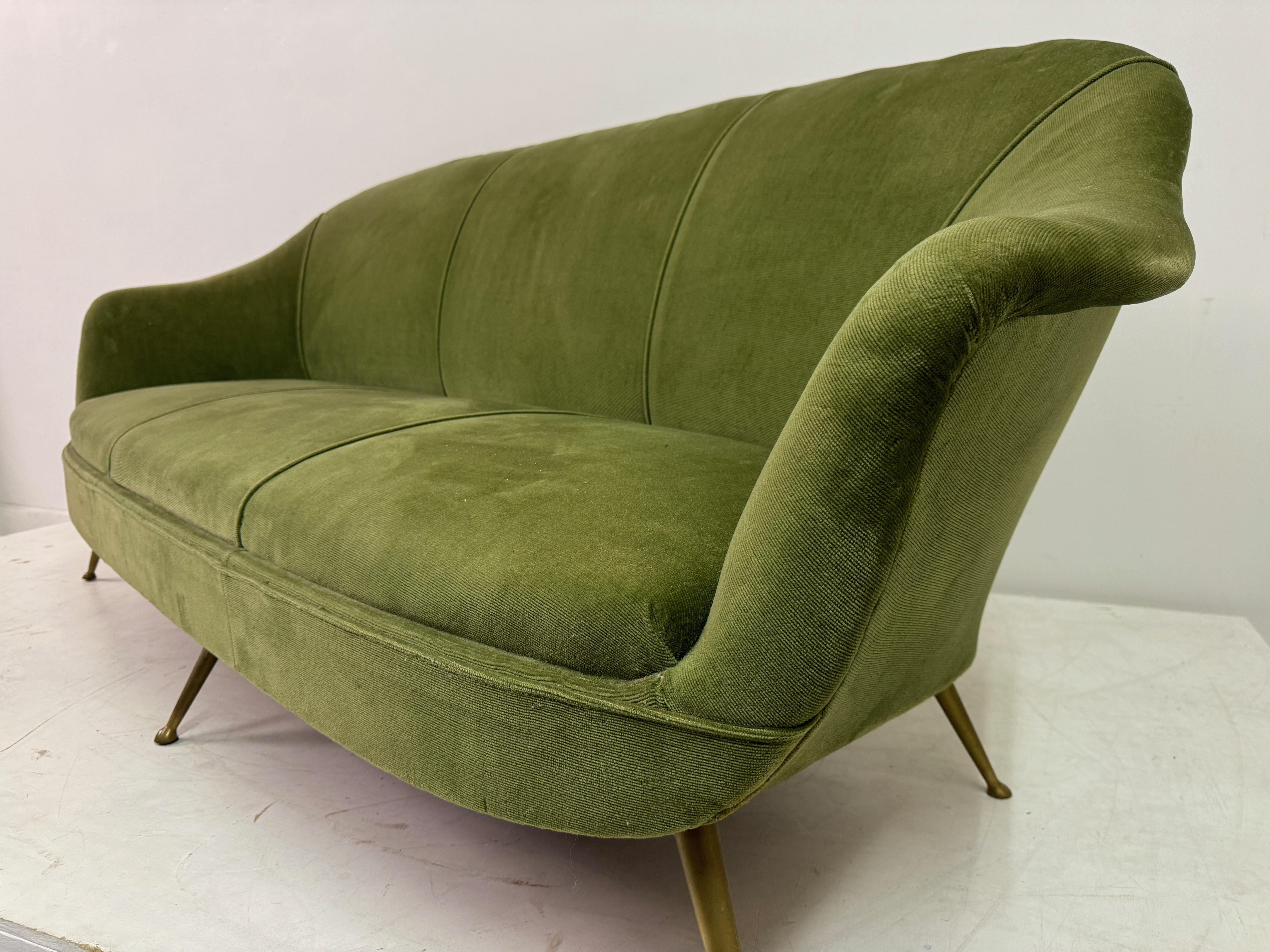 1960s Italian Sofa With Brass Legs For Sale 5