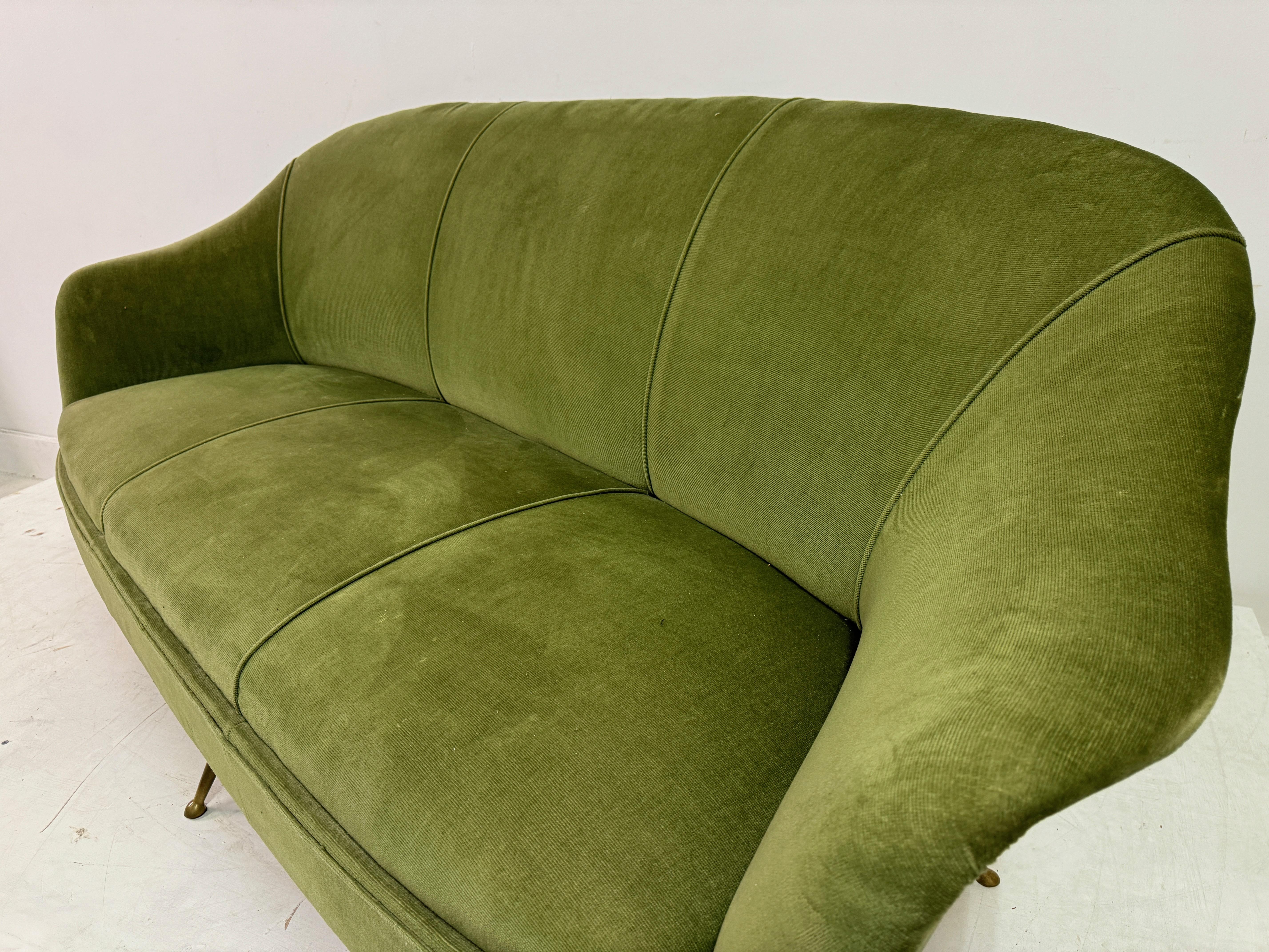 1960s Italian Sofa With Brass Legs For Sale 7