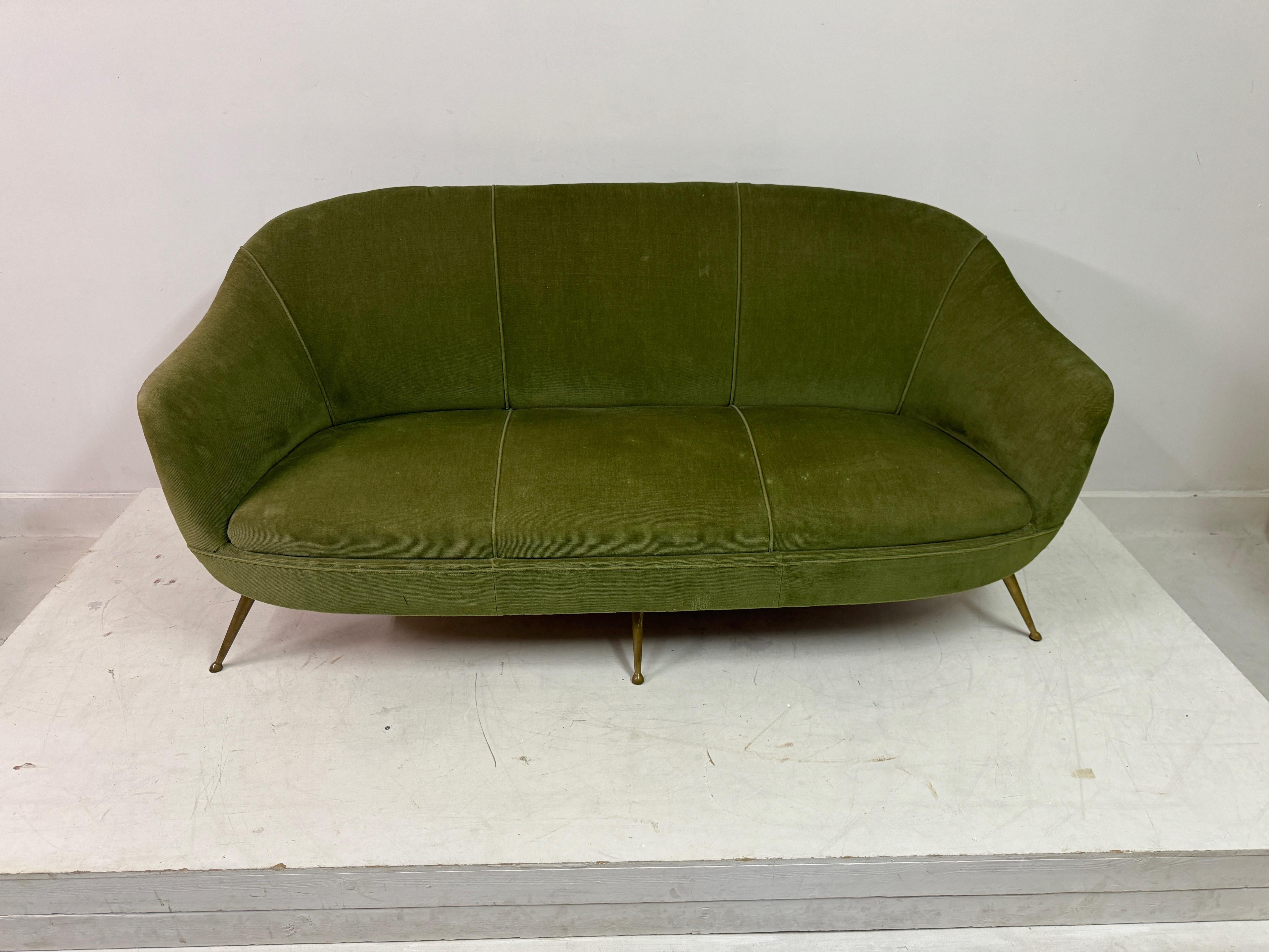 1960s Italian Sofa With Brass Legs For Sale 8