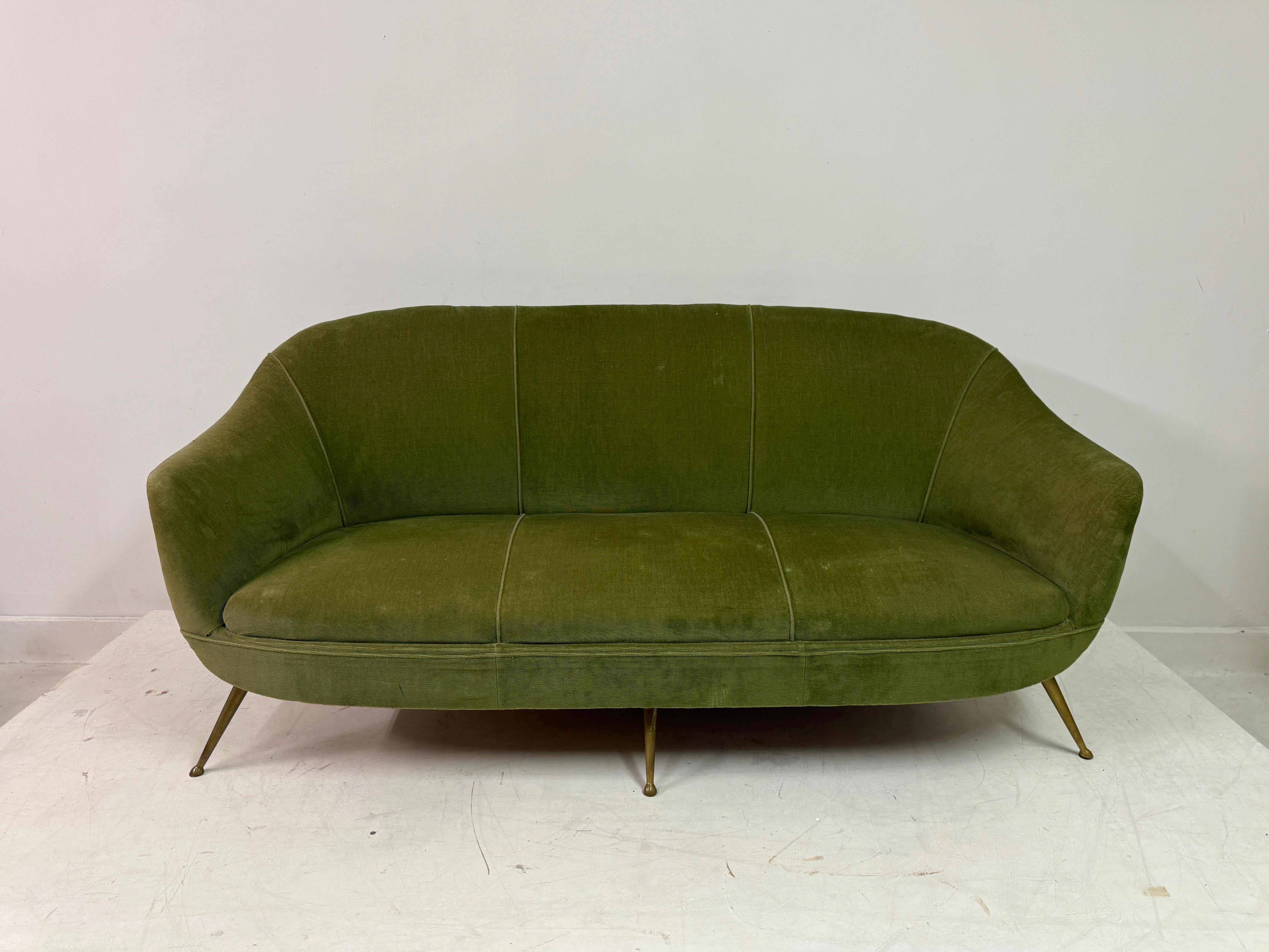 1960s Italian Sofa With Brass Legs For Sale 9