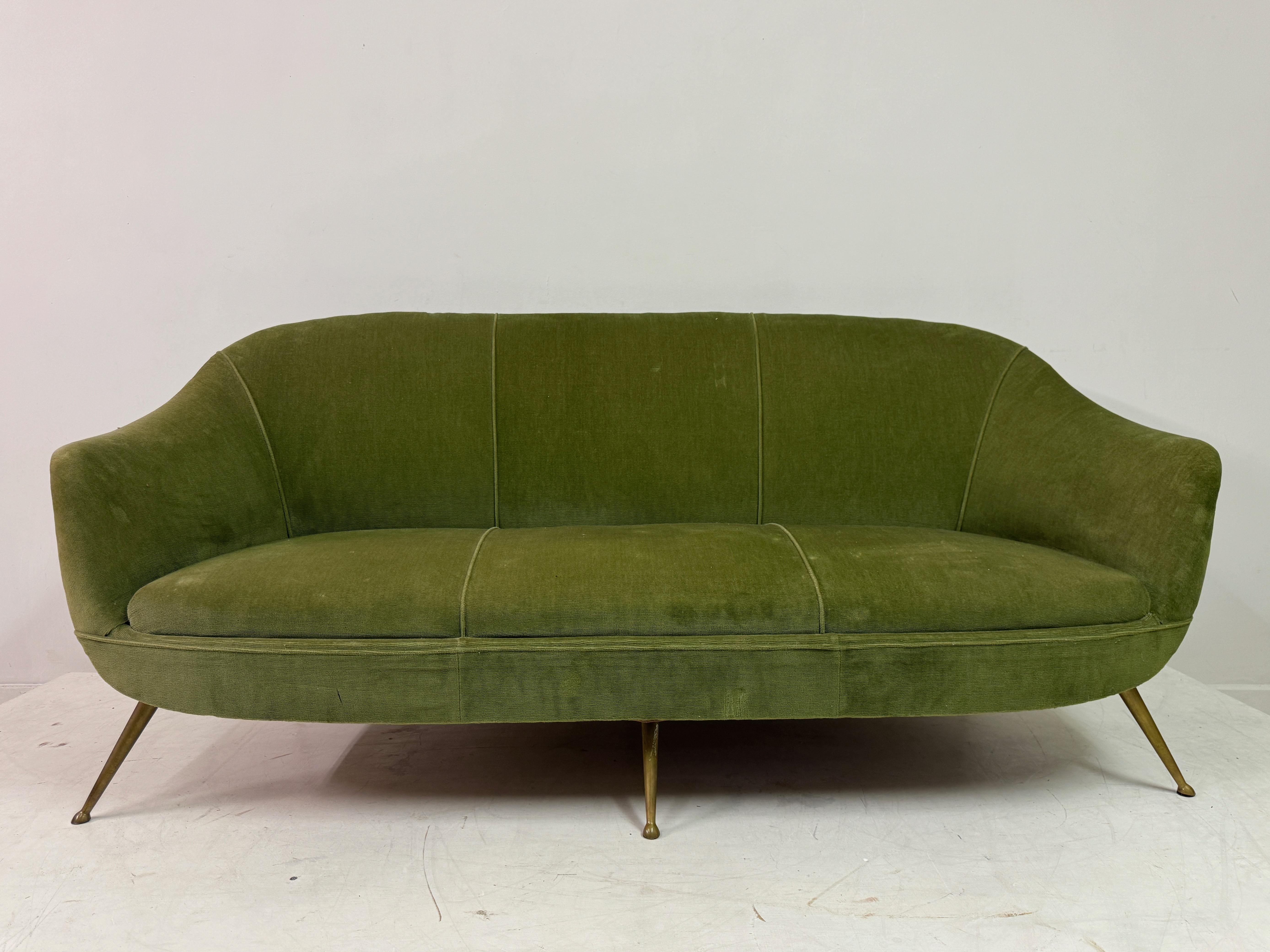 1960s Italian Sofa With Brass Legs For Sale 10