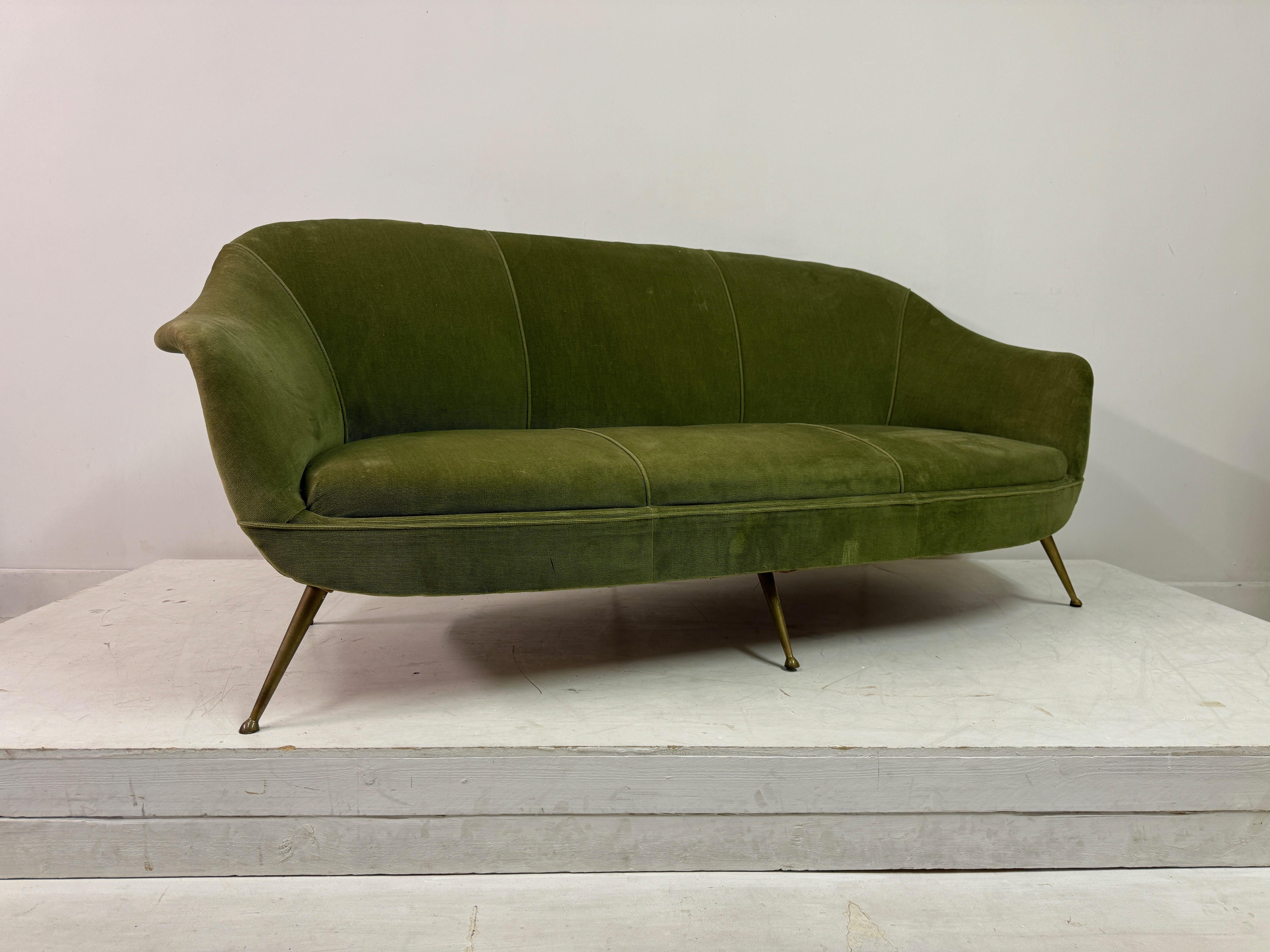 1960s Italian Sofa With Brass Legs In Fair Condition For Sale In London, London