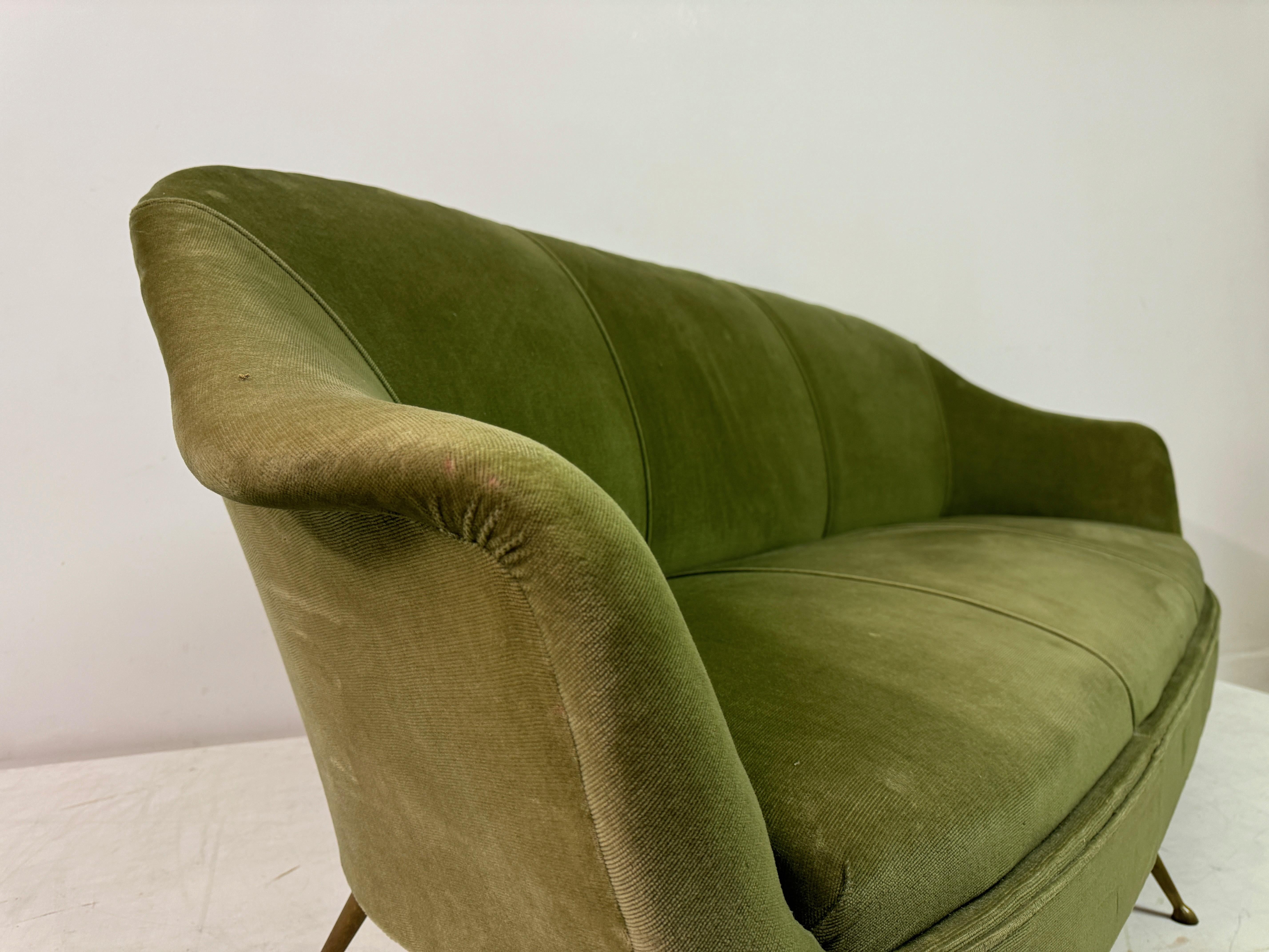 Fabric 1960s Italian Sofa With Brass Legs For Sale