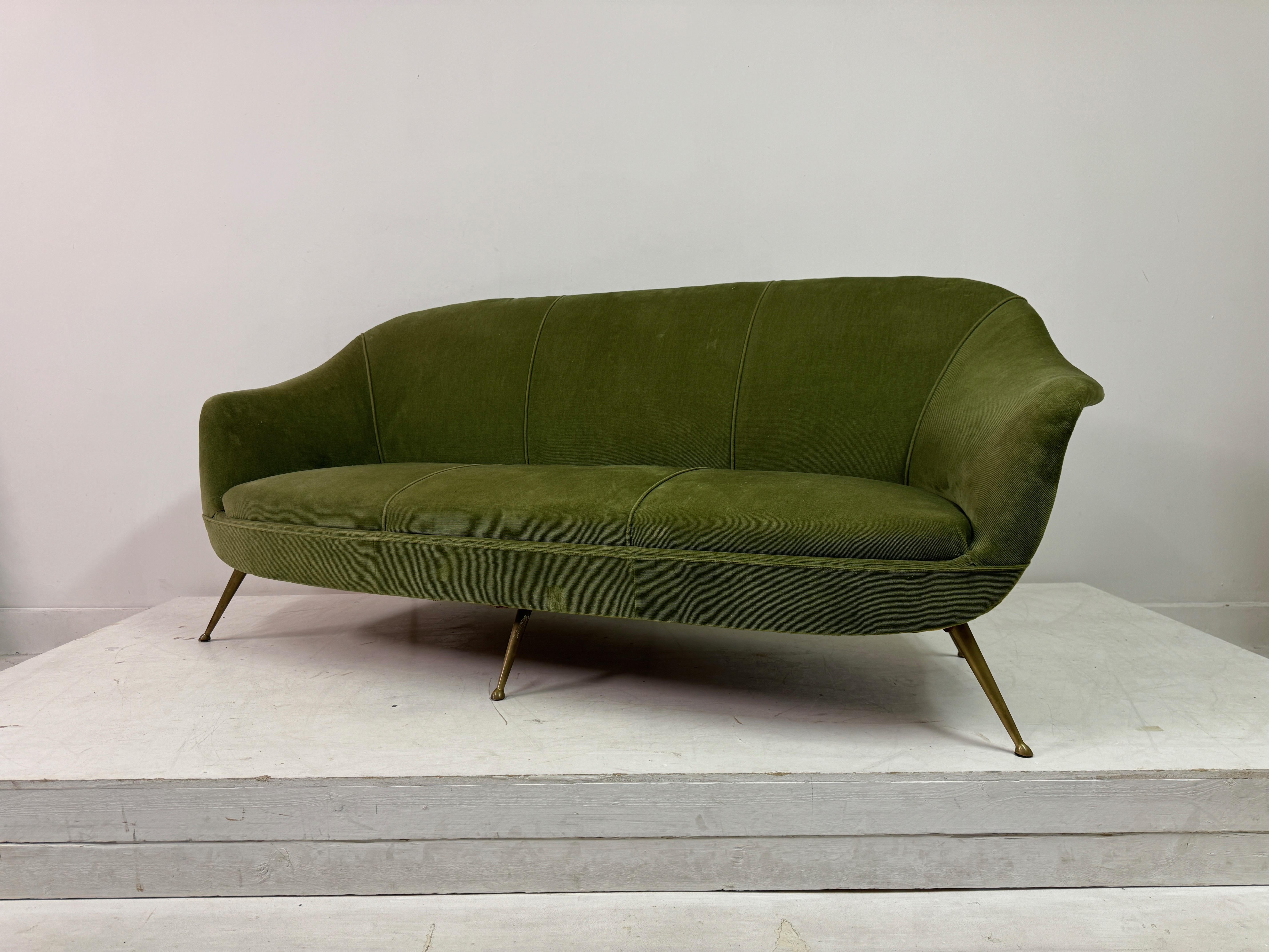 1960s Italian Sofa With Brass Legs For Sale 2