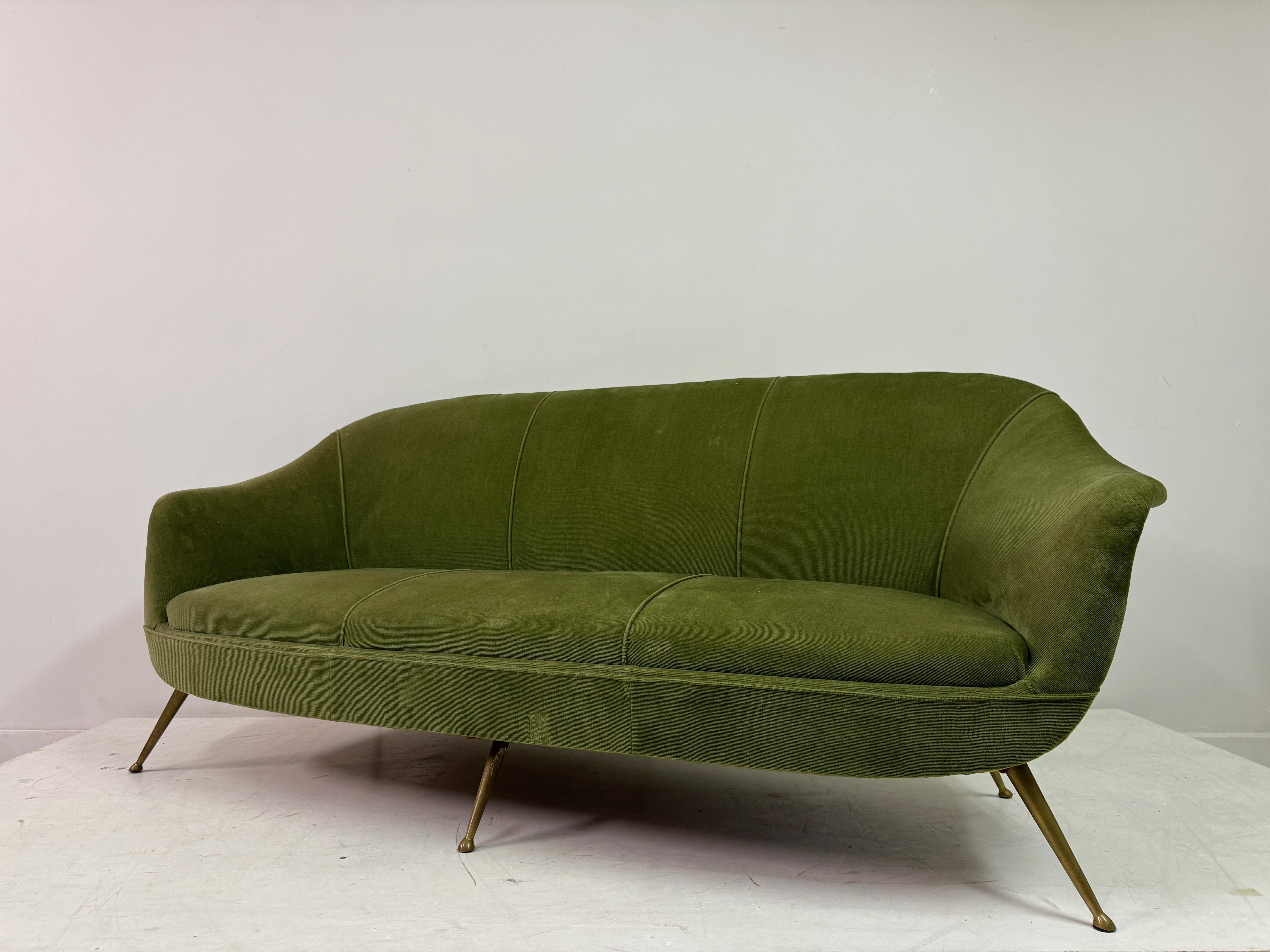 1960s Italian Sofa With Brass Legs For Sale 3