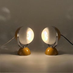 Pareja de Lámparas de Mesa de Metal y Cromo de la Era Espacial Italiana de los Años 60