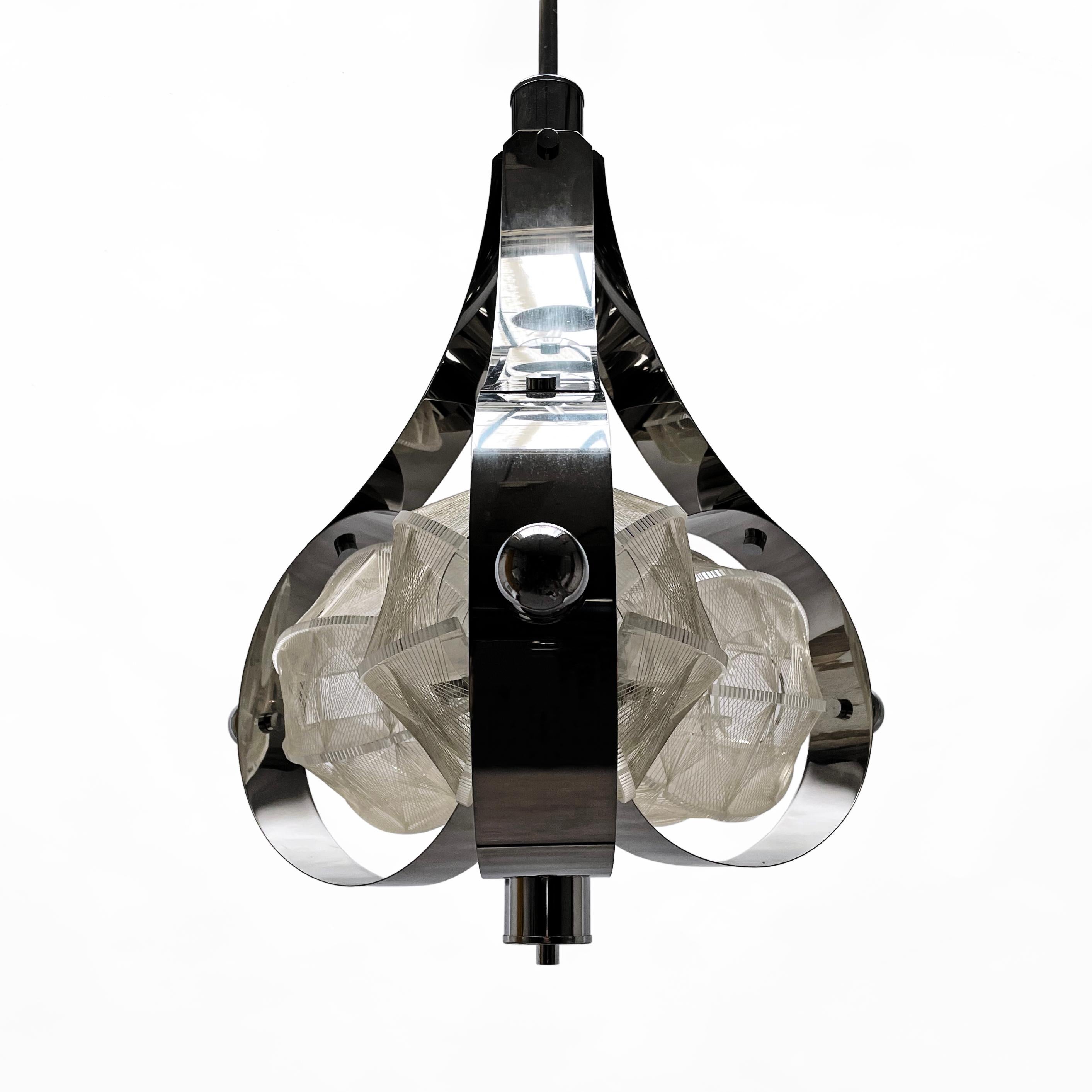 Mid-Century Modern 1960s Italian Space Age Mazzega Sompex Secon Nylon Thread Pendant Light, Italy For Sale