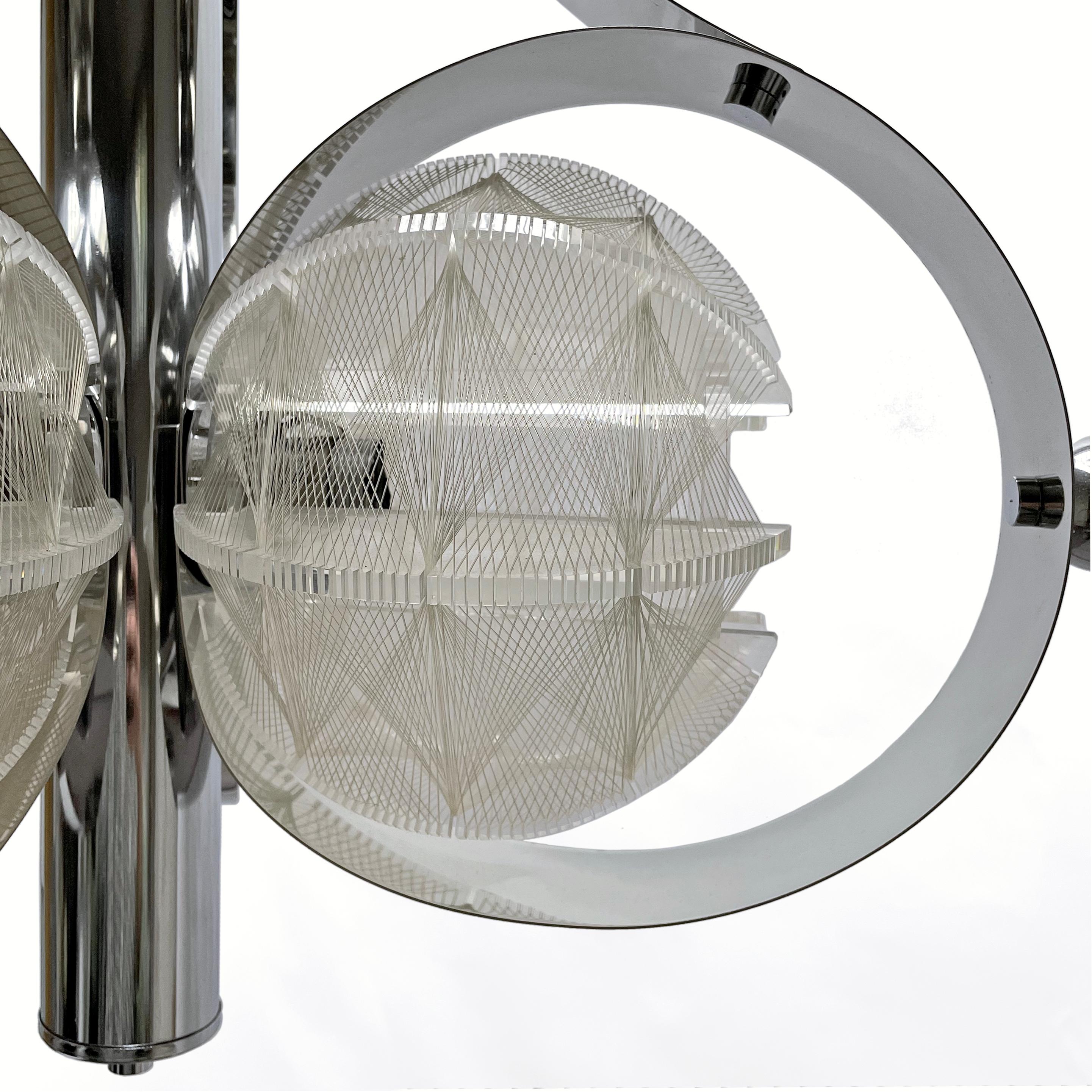 20th Century 1960s Italian Space Age Mazzega Sompex Secon Nylon Thread Pendant Light, Italy For Sale